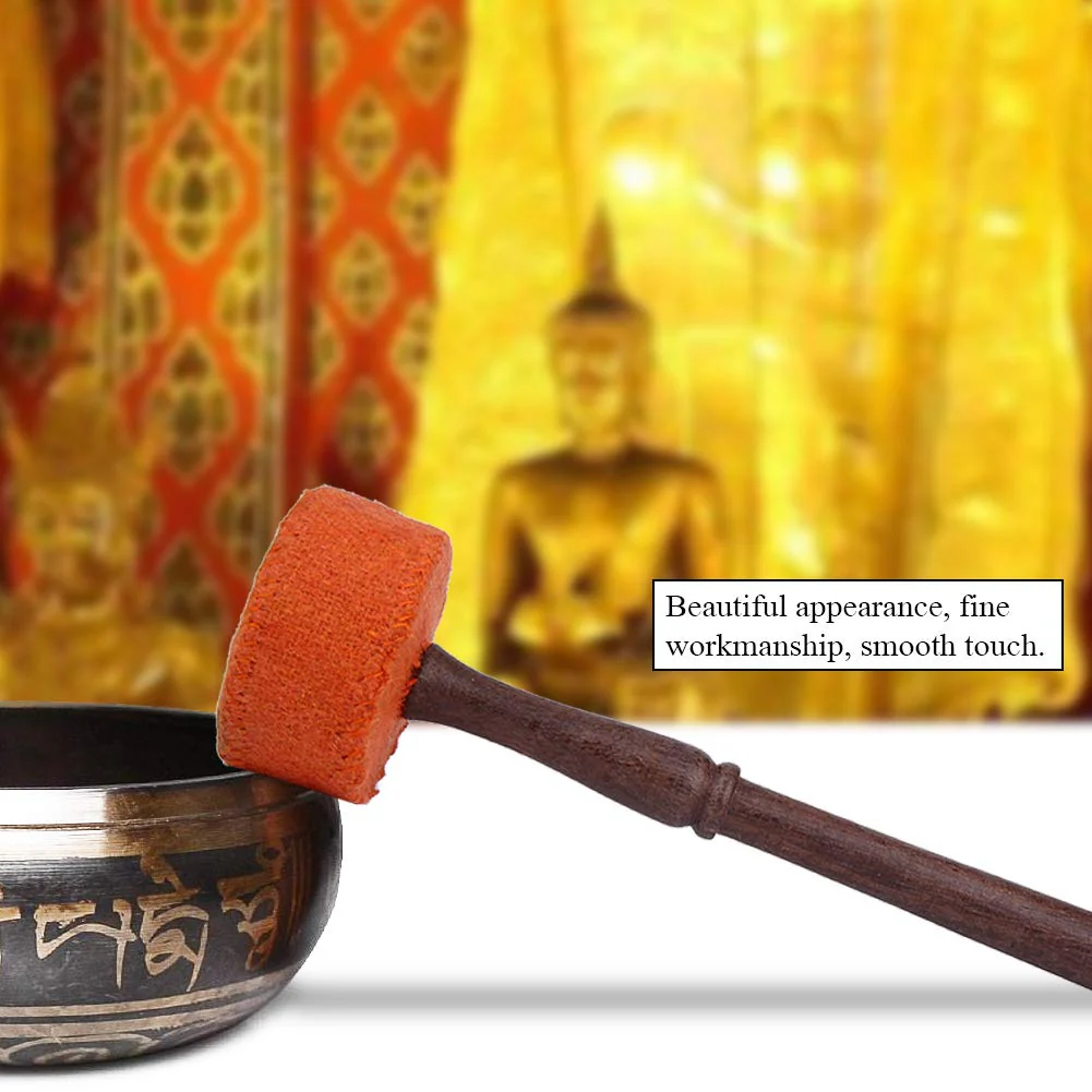 Hard Wood Felted Striker, Handmade Hard Wood Multi-Purpose Tibetan Buddhism Singing Bowl Mallet Striker Stick for Meditation Chakra Healing Prayer and Yoga (Orange) Orange - Image 3