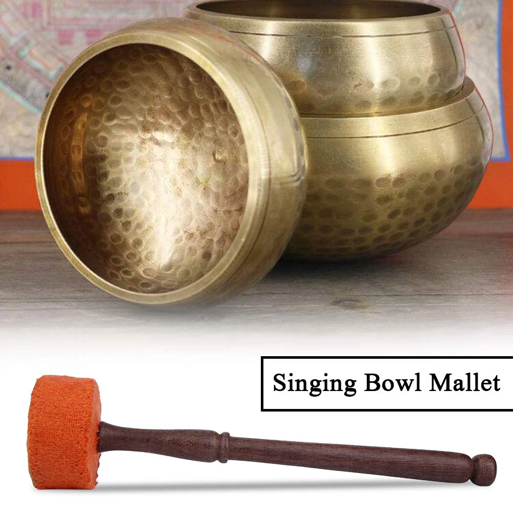 Hard Wood Felted Striker, Handmade Hard Wood Multi-Purpose Tibetan Buddhism Singing Bowl Mallet Striker Stick for Meditation Chakra Healing Prayer and Yoga (Orange) Orange - Image 4