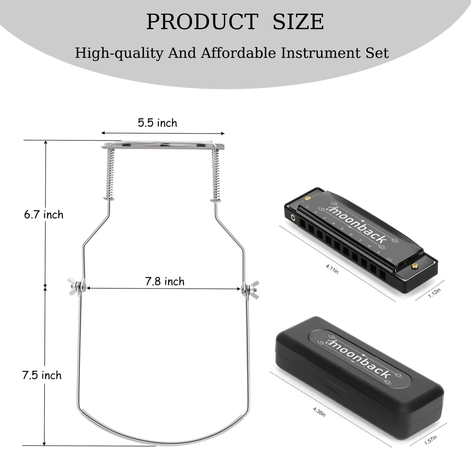 Harmonica Holder Set - 10 Hole Diatonic Blues Harmonica in C Key, Adjustable Holder for Beginners to Professionals Slivers - Image 2