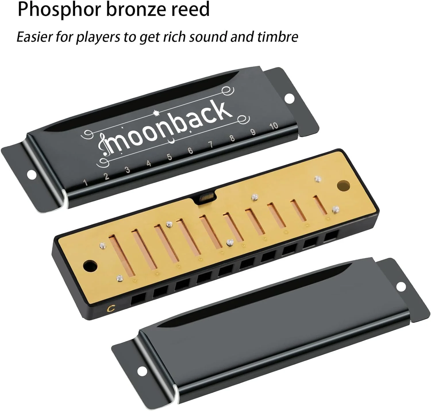Harmonica Holder Set - 10 Hole Diatonic Blues Harmonica in C Key, Adjustable Holder for Beginners to Professionals Slivers - Image 6