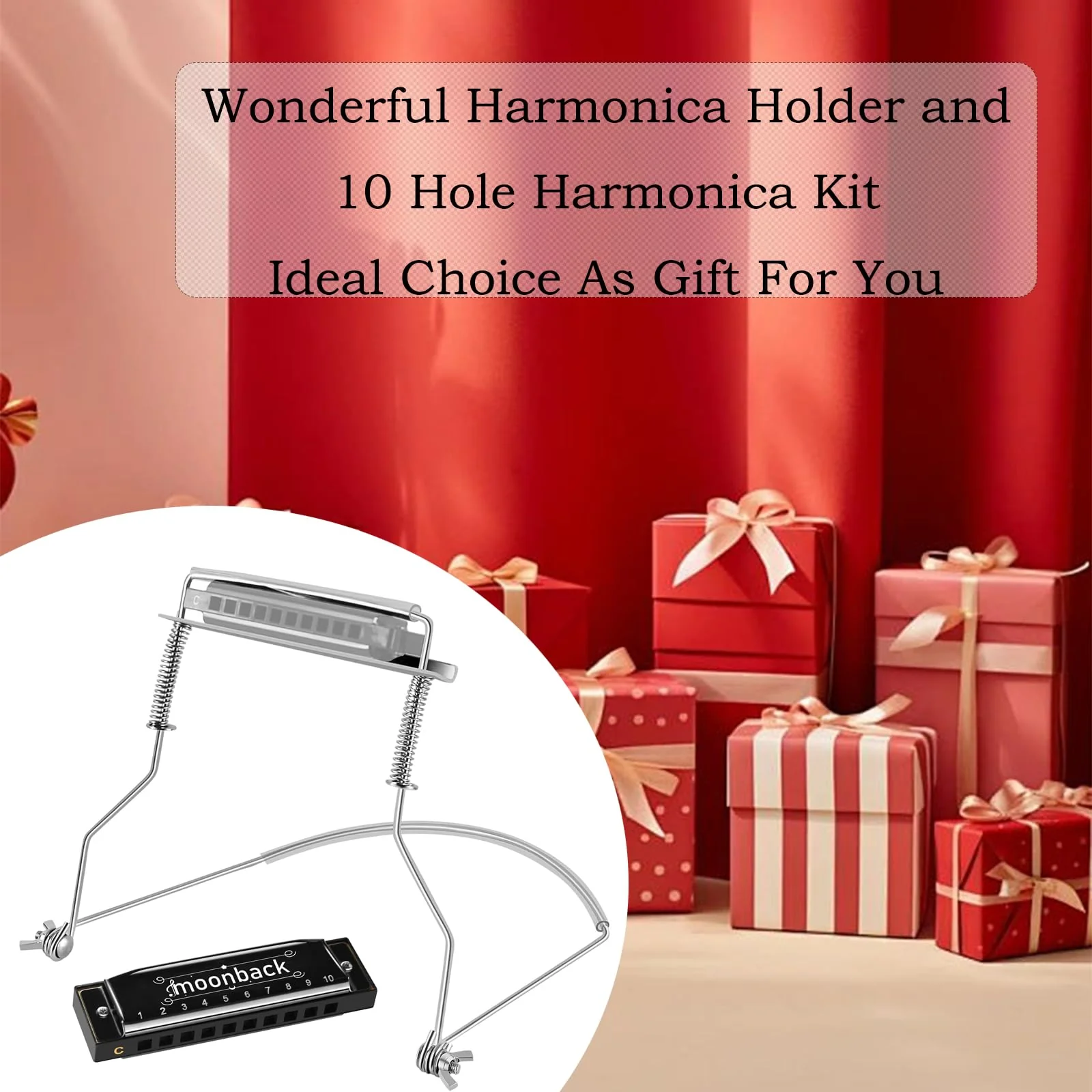 Harmonica Holder Set - 10 Hole Diatonic Blues Harmonica in C Key, Adjustable Holder for Beginners to Professionals Slivers - Image 7