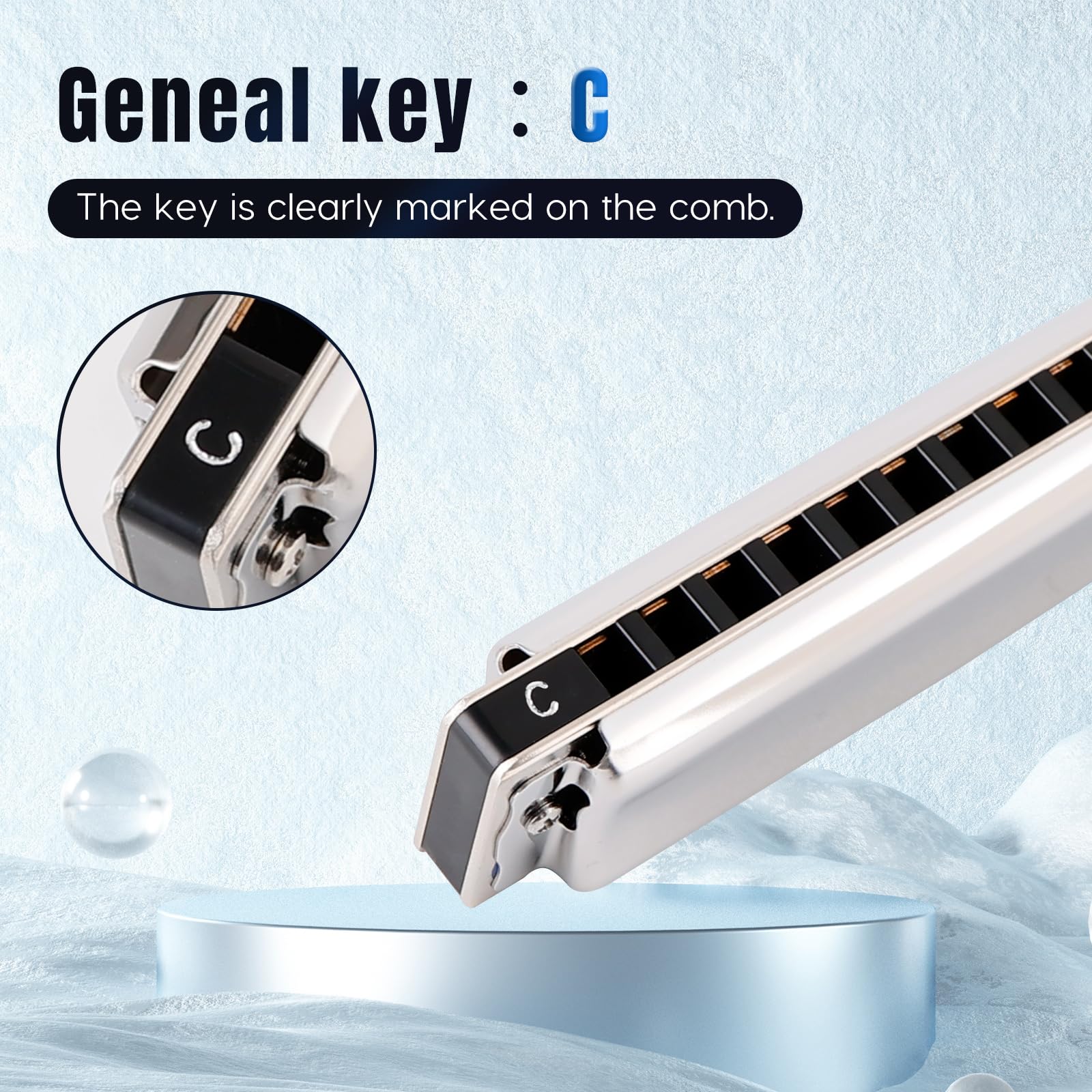 Harmonica Key of C 10 Holes 20 Tones Blues Harp Diatonic Mouth Organ Armonica with EVA Protective Case for Adults Beginner Intermediate Rock Jazz Gift Silver JDR North - Image 4