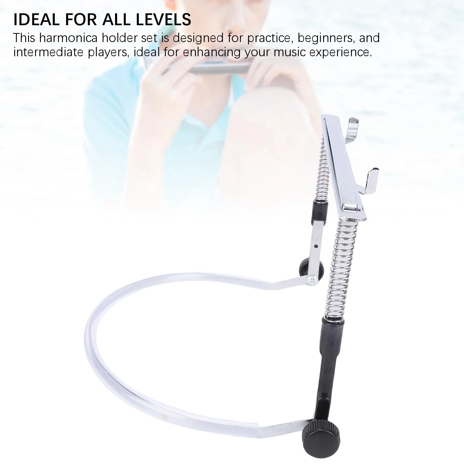 Harmonica Neck Holder, Alloy Steel Adjustable Angle Neck Stand with Sticker for 10 & 24 Hole Harmonicas for Beginners - Image 3