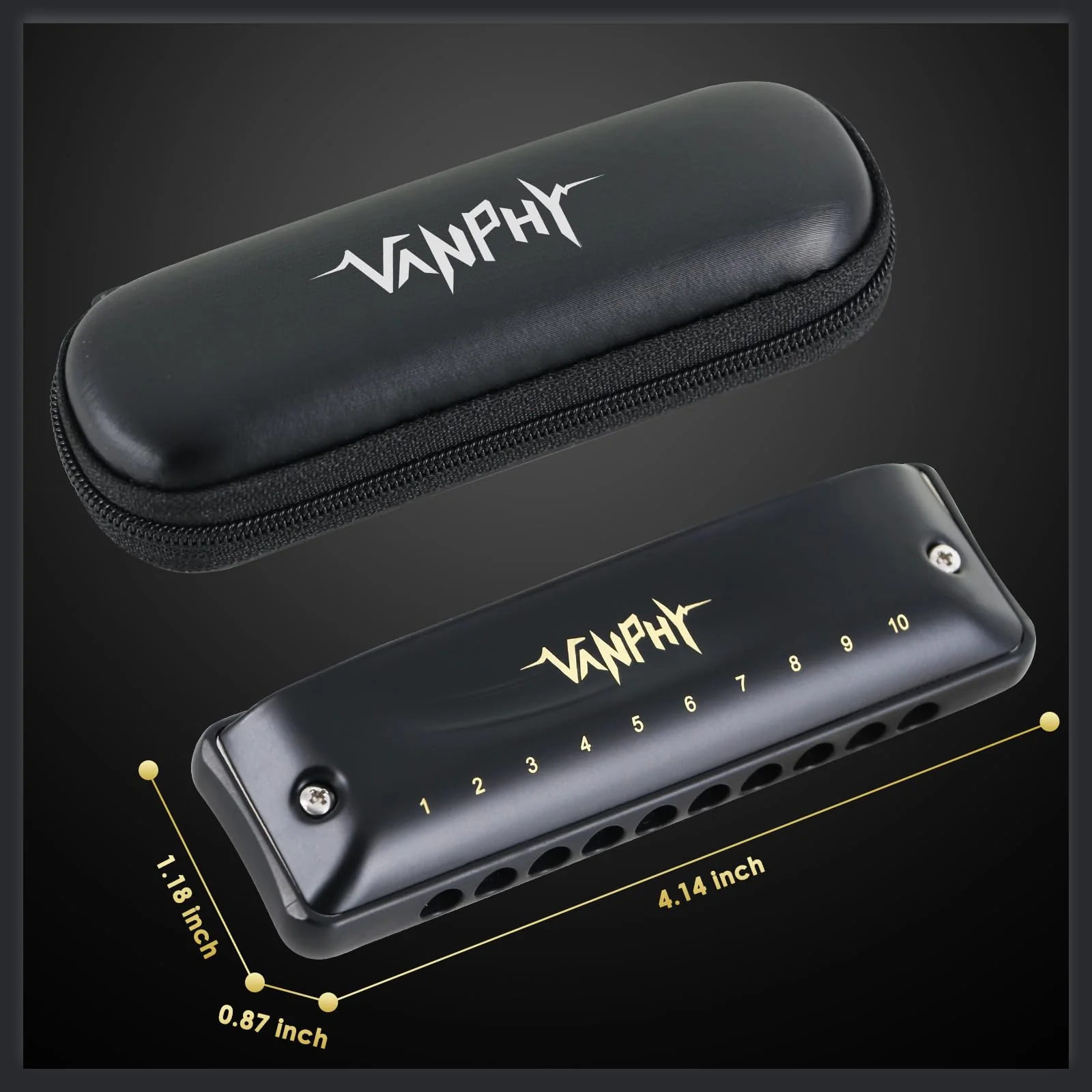 Harmonica VANPHY C Harmonica 10 Holes 20 Tones Blues Diatonic Mouth Organ for Kids Beginners Students Adults & Professionals with Case（Black） Black - Image 5