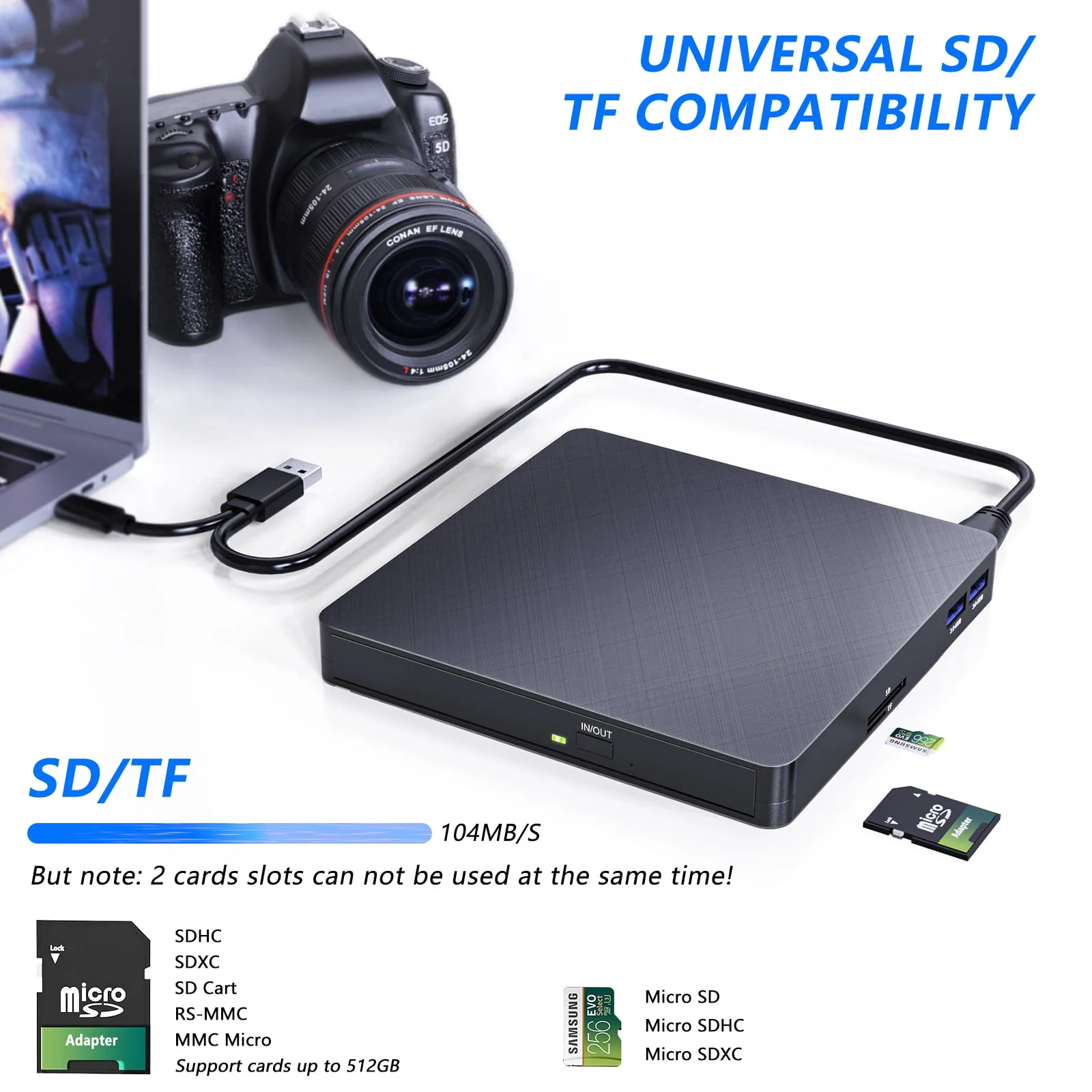 HATOKU External CD/DVD Drive for Laptop (USB 3.0 & USB-C): 8X DVD/24X CD Burner Writer - Portable DVD Player for Laptop - Plug & Play External CD Drive for PC Desktop Windows 11 10 8 7 MacOS Linux Black - Image 5