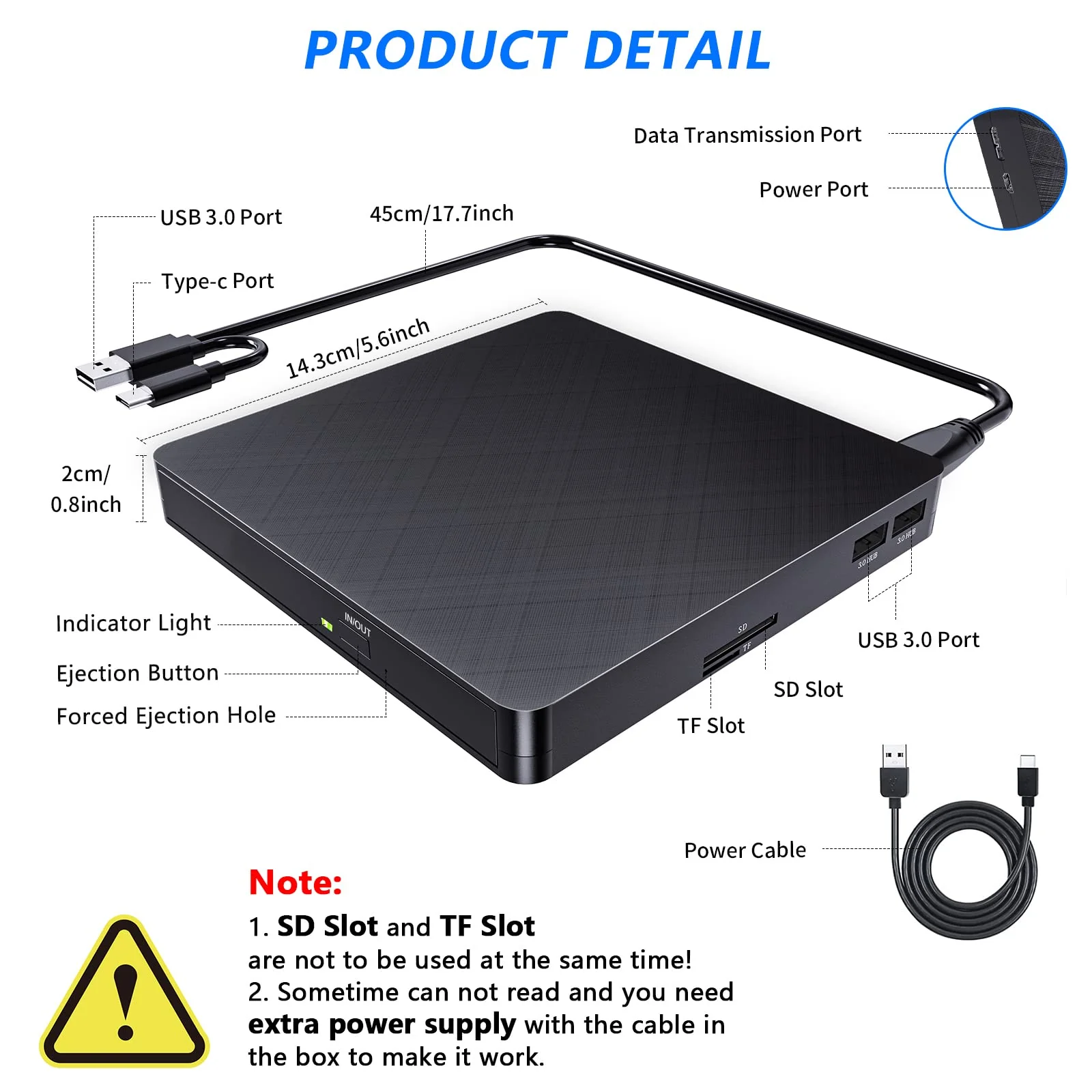 HATOKU External CD/DVD Drive for Laptop (USB 3.0 & USB-C): 8X DVD/24X CD Burner Writer - Portable DVD Player for Laptop - Plug & Play External CD Drive for PC Desktop Windows 11 10 8 7 MacOS Linux Black - Image 6
