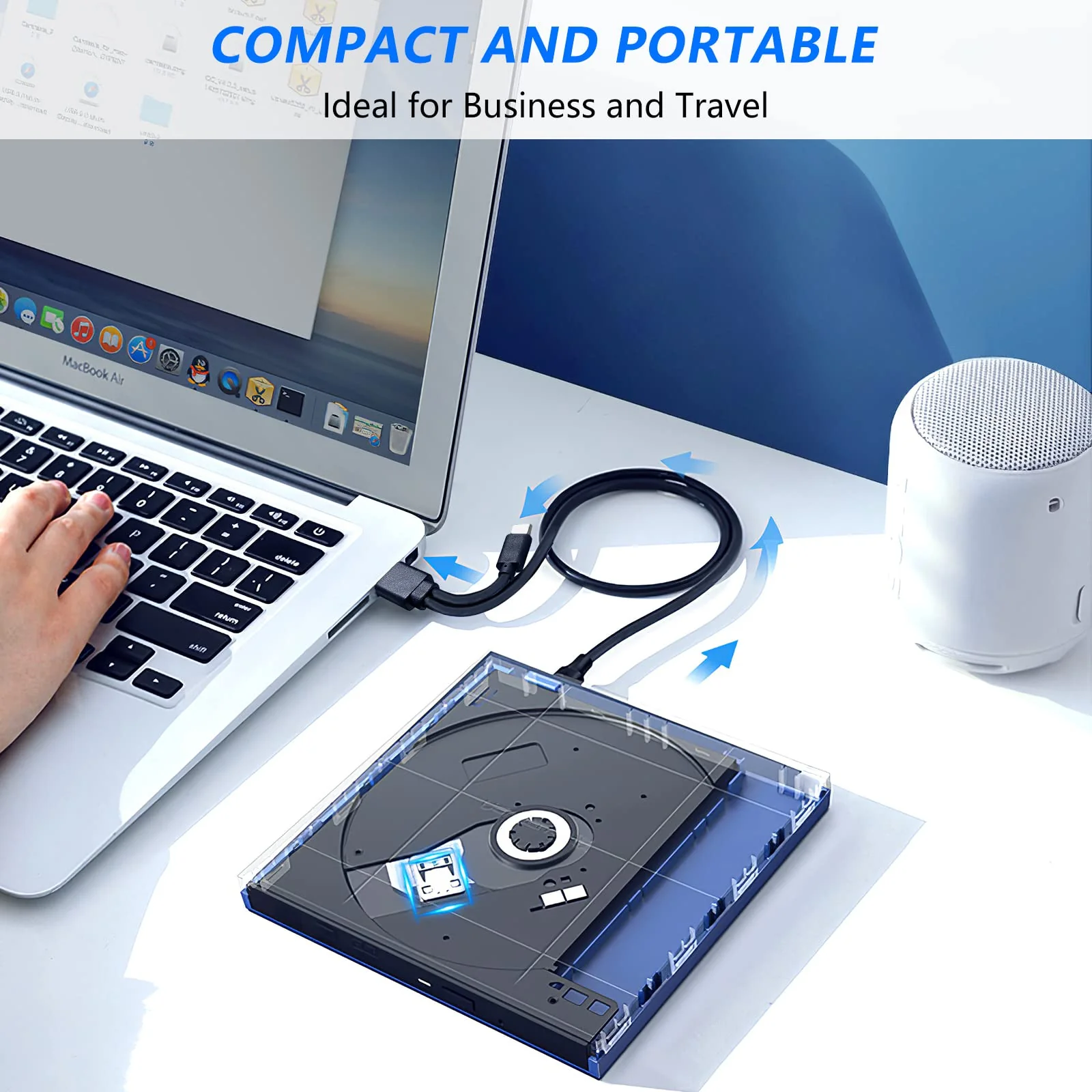 HATOKU External CD/DVD Drive for Laptop (USB 3.0 & USB-C): 8X DVD/24X CD Burner Writer - Portable DVD Player for Laptop - Plug & Play External CD Drive for PC Desktop Windows 11 10 8 7 MacOS Linux Black - Image 7