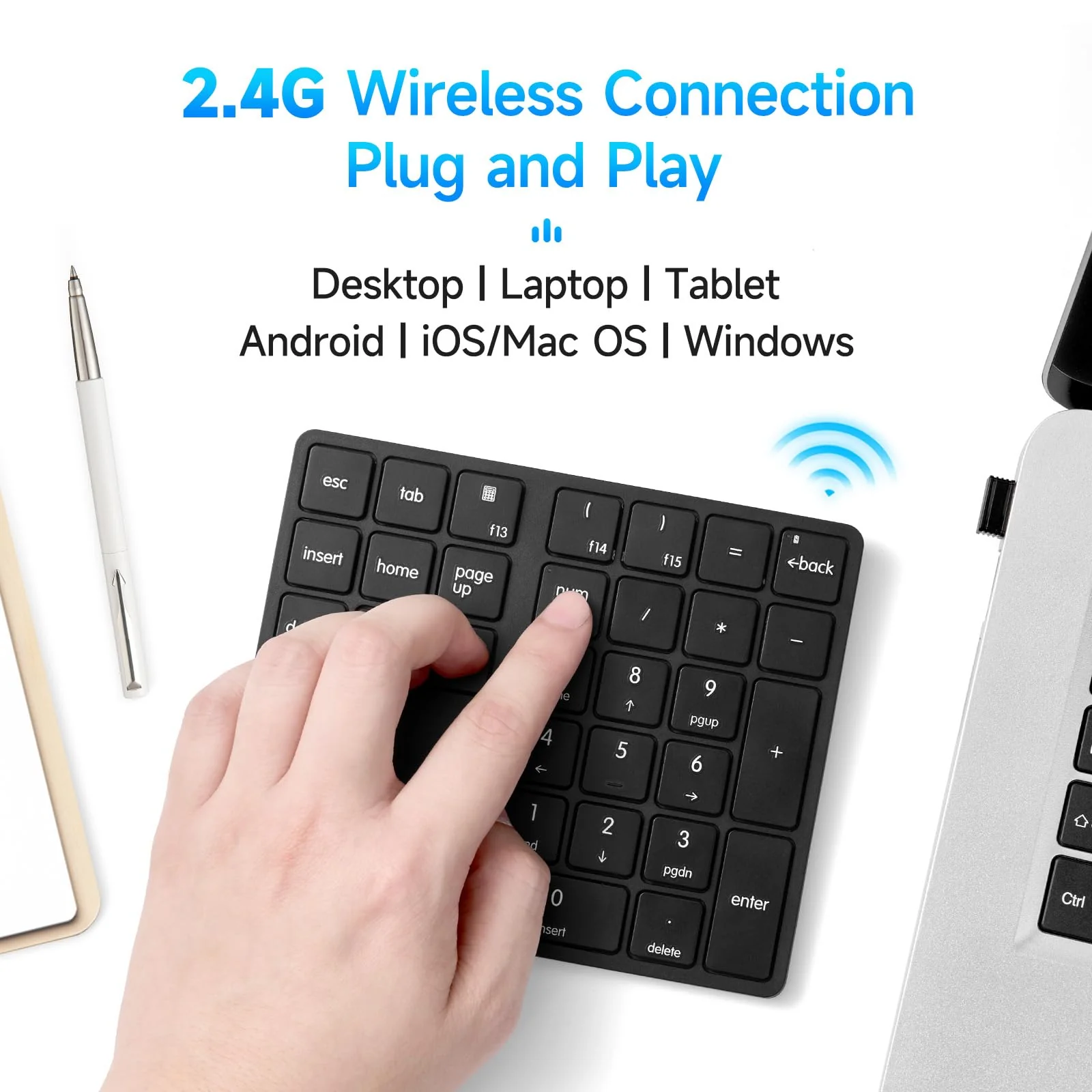 havit Wireless Number Pad for Laptop, Fully Compatible with Mac OS, iPad, Windows, and Android Devices – 2.4G Rechargeable 34-Key Numeric Keypad - Image 2