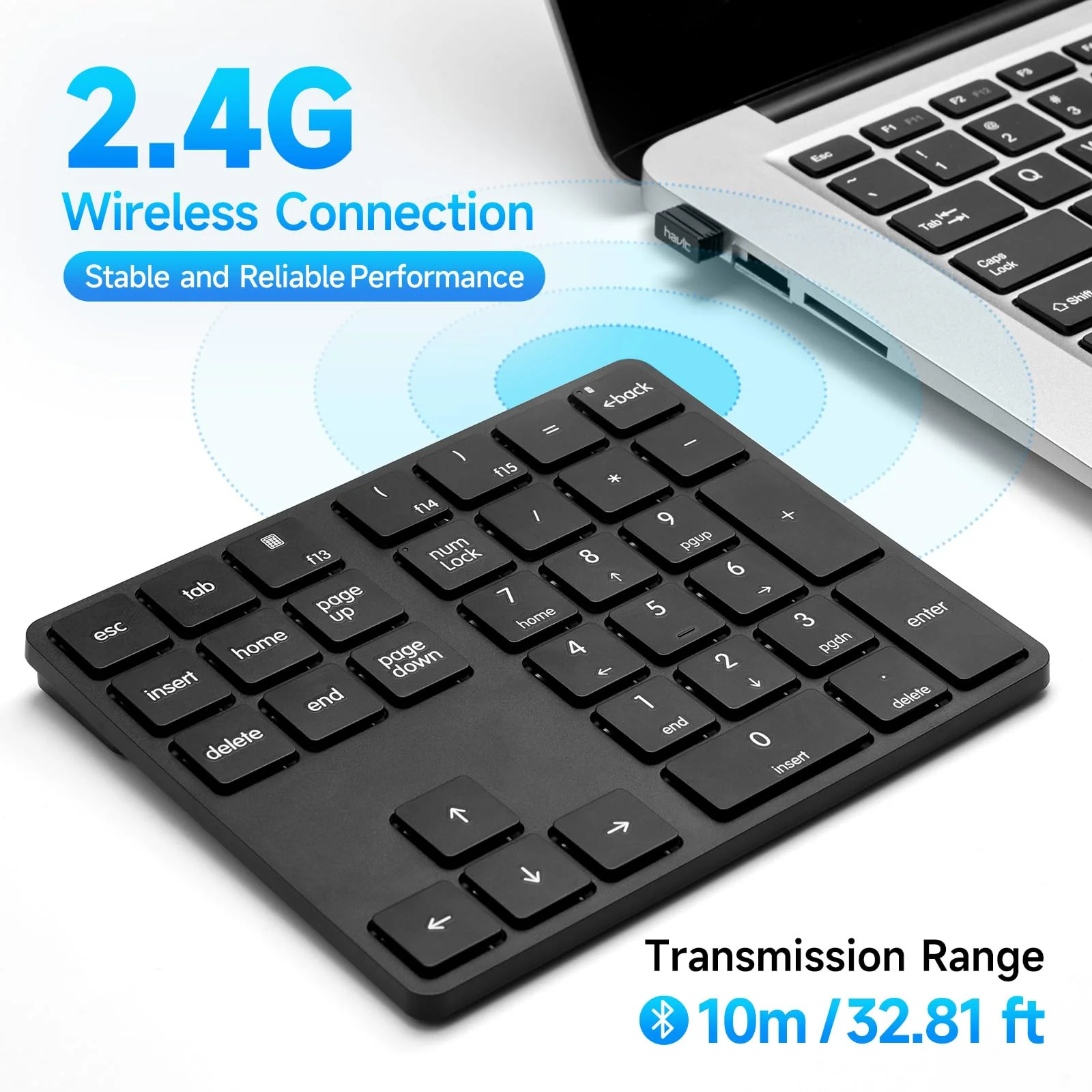 havit Wireless Number Pad for Laptop, Fully Compatible with Mac OS, iPad, Windows, and Android Devices – 2.4G Rechargeable 34-Key Numeric Keypad - Image 7