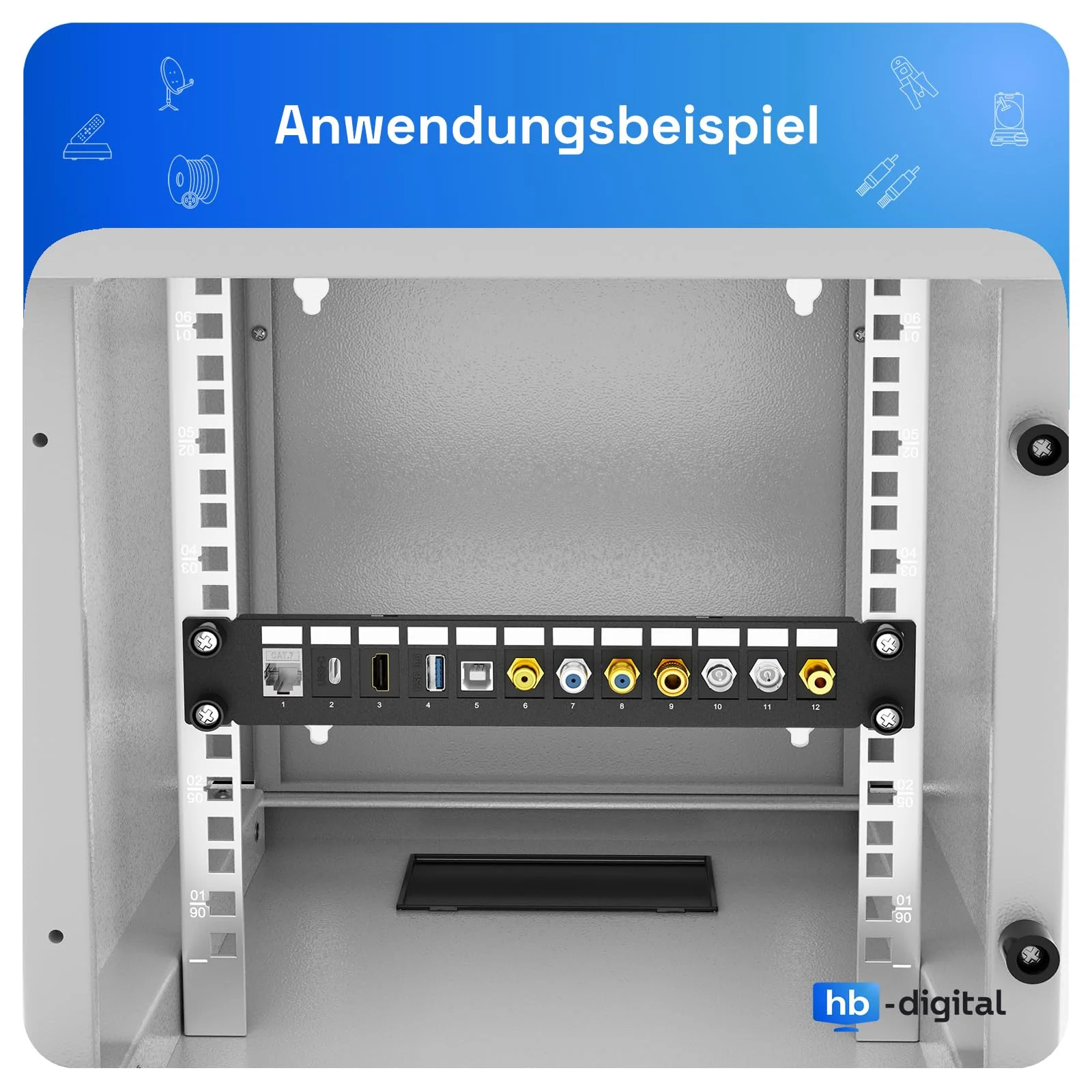 hb-digital 12 Port Patch Panel Distribution Panel Patch Panel Modular for RJ45 Keystone Module 10 Inch CAT 5 CAT 6 CAT 7 for Network Cabinet LAN Professional TIA568A TIA568B Switch Earth Cable - Black - Image 2