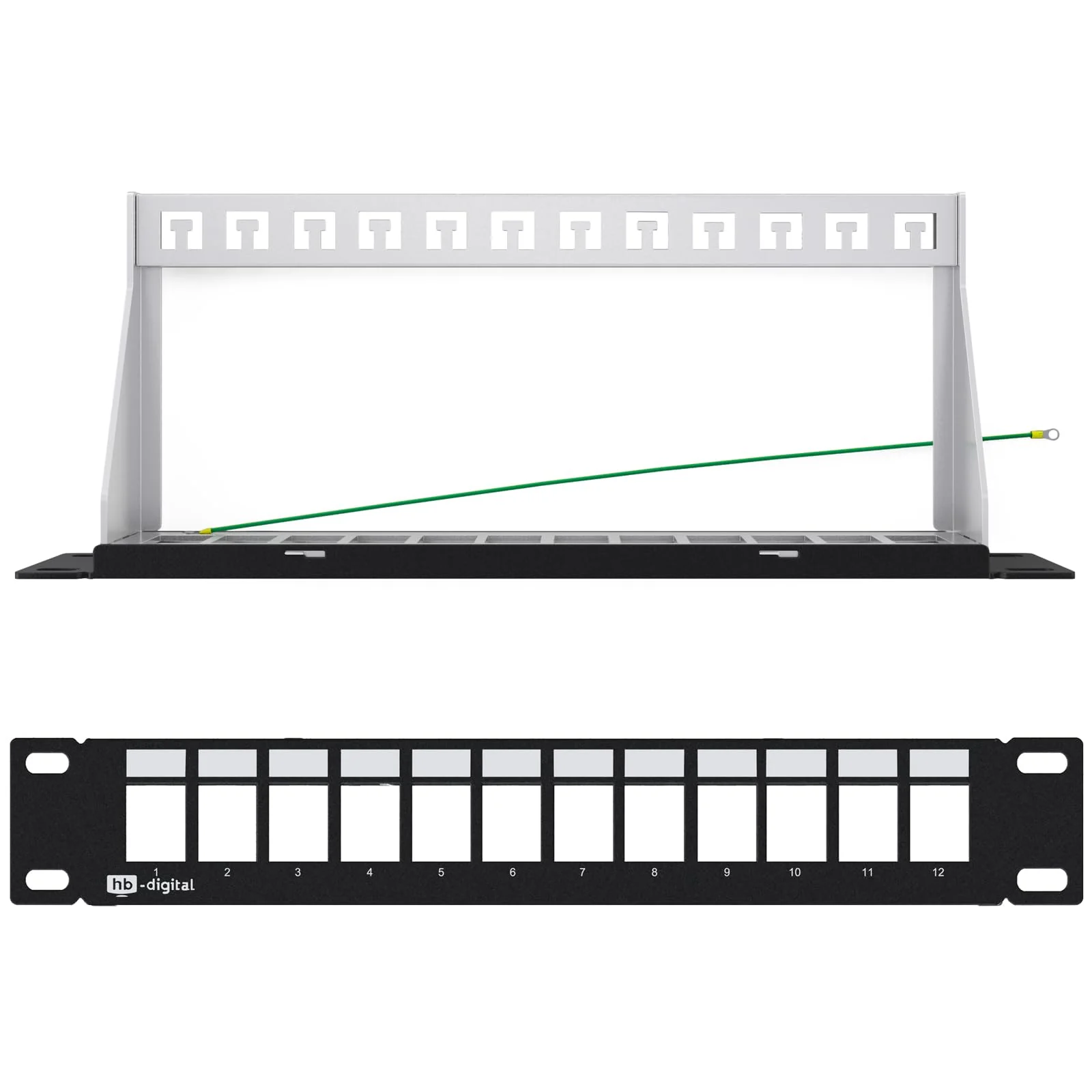 hb-digital 12 Port Patch Panel Distribution Panel Patch Panel Modular for RJ45 Keystone Module 10 Inch CAT 5 CAT 6 CAT 7 for Network Cabinet LAN Professional TIA568A TIA568B Switch Earth Cable - Black - Image 5