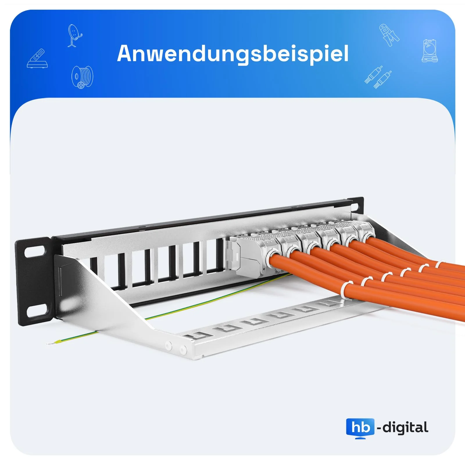 hb-digital 12 Port Patch Panel Distribution Panel Patch Panel Modular for RJ45 Keystone Module 10 Inch CAT 5 CAT 6 CAT 7 for Network Cabinet LAN Professional TIA568A TIA568B Switch Earth Cable - Black - Image 7