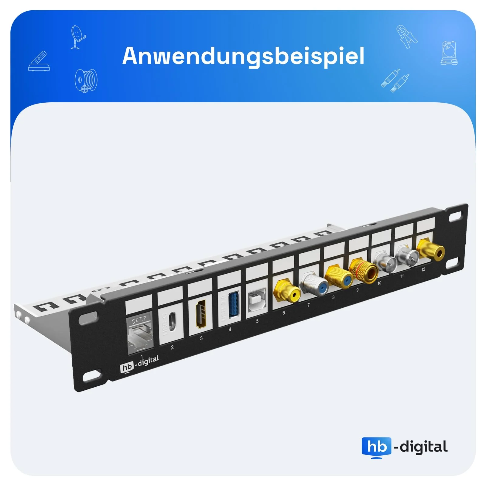 hb-digital 12 Port Patch Panel Distribution Panel Patch Panel Modular for RJ45 Keystone Module 10 Inch CAT 5 CAT 6 CAT 7 for Network Cabinet LAN Professional TIA568A TIA568B Switch Earth Cable - Black - Image 8