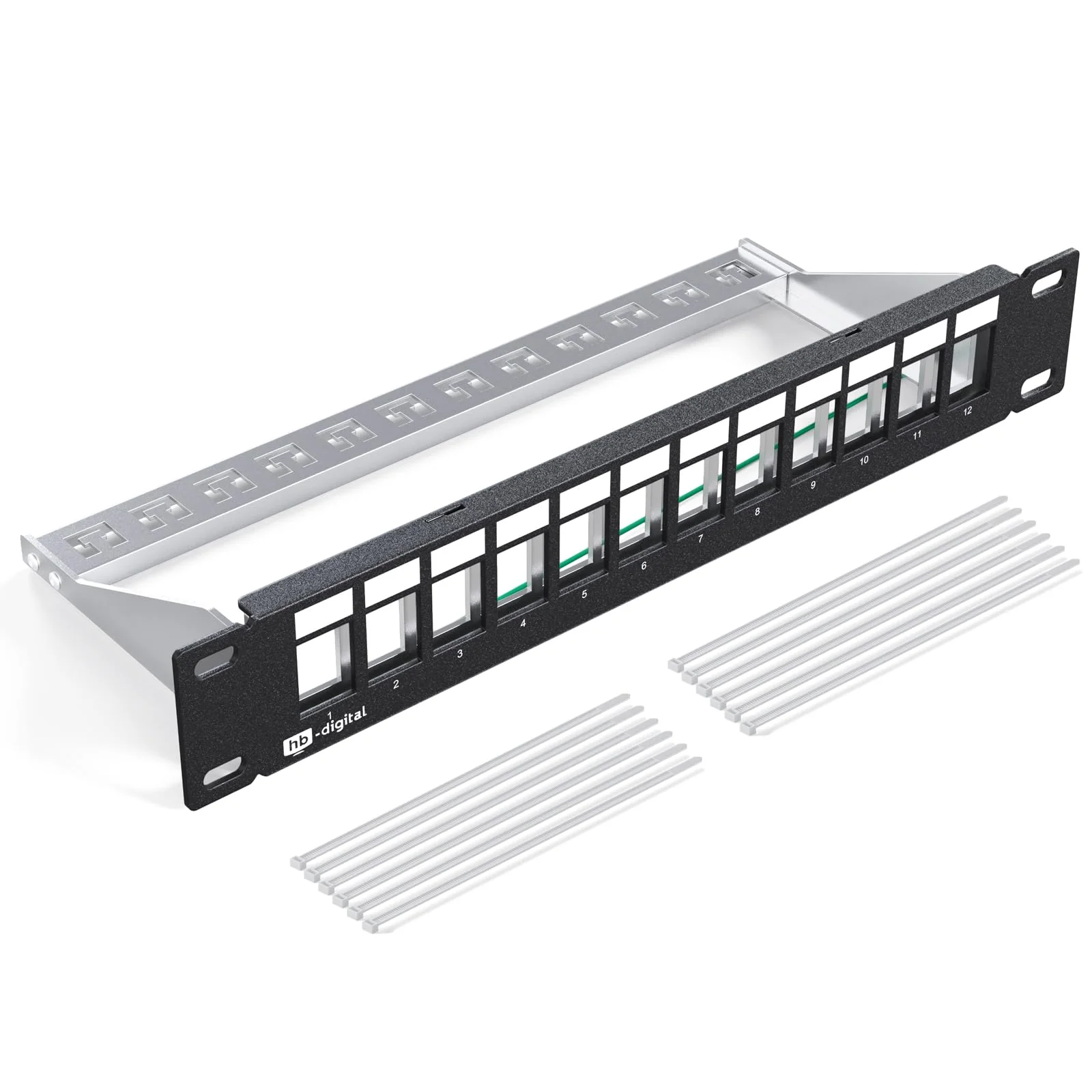 hb-digital 12 Port Patch Panel Distribution Panel Patch Panel Modular for RJ45 Keystone Module 10 Inch CAT 5 CAT 6 CAT 7 for Network Cabinet LAN Professional TIA568A TIA568B Switch Earth Cable - Black - Image 9