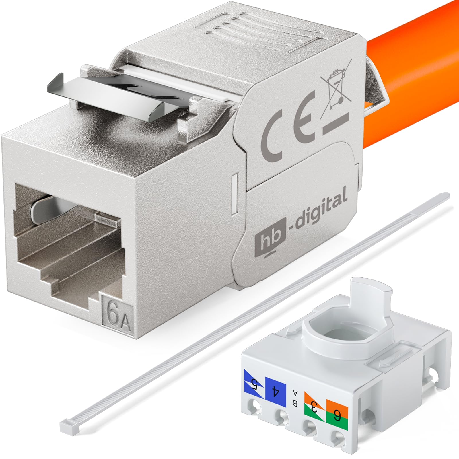 hb-digital 2 x CAT 6a Keystone Module RJ45 Socket STP 10 Gbit/s - Tool-Free LSA - with 1x 2-Port 35 mm DIN Rail Metal DIN Rail Adapter Keystone Holder Ethernet LAN Network Switch - Image 4