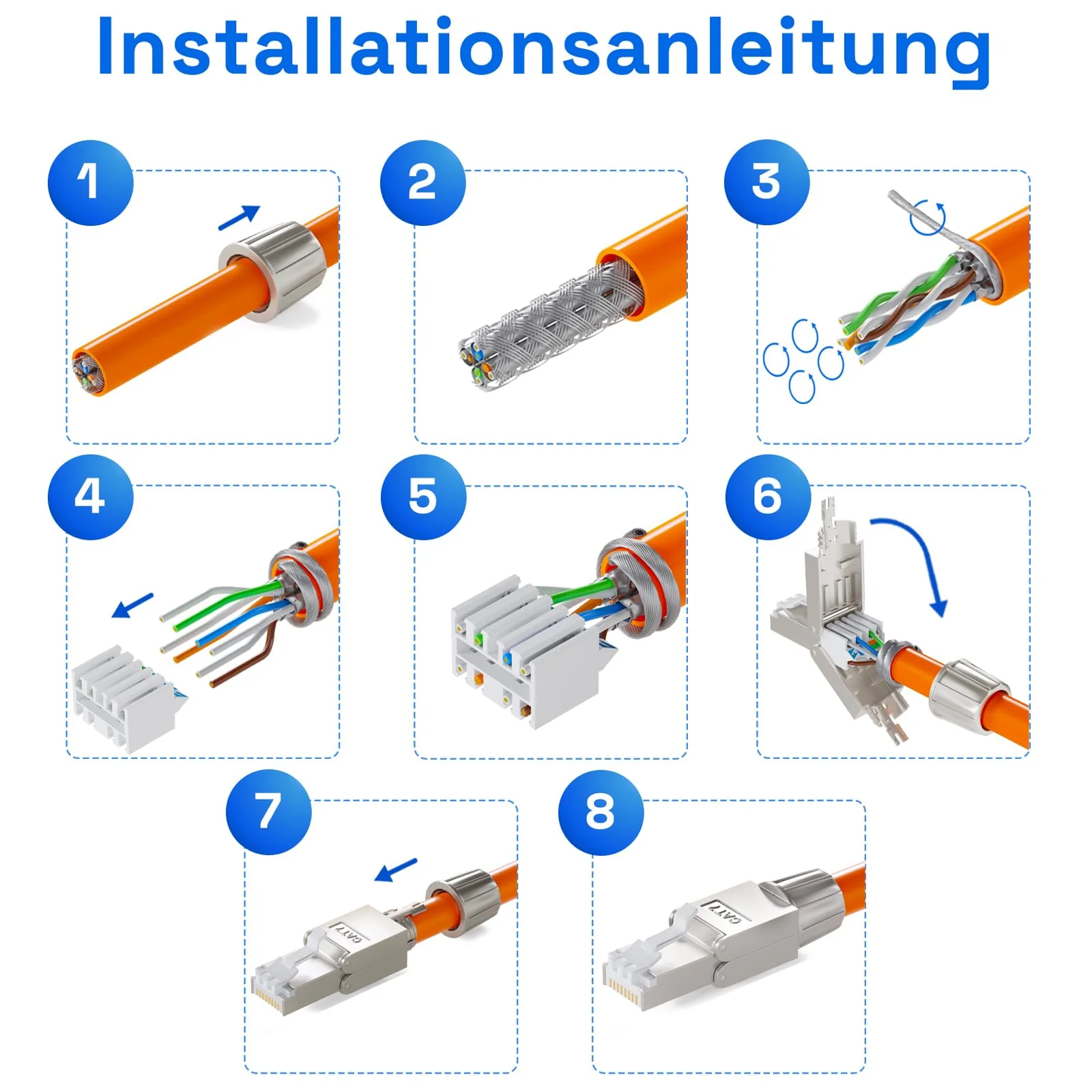 HB-DIGITAL 4x CAT 7 RJ45 Connector Network Connector for Rigid LAN Cable Installation Cable Ethernet - Tool-Free LSA - 10 Gbit/s AWG 22-24 Fully Shielded STP 50μ Gold-Plated Contacts 4 pcs. CAT. 7 US - Image 5
