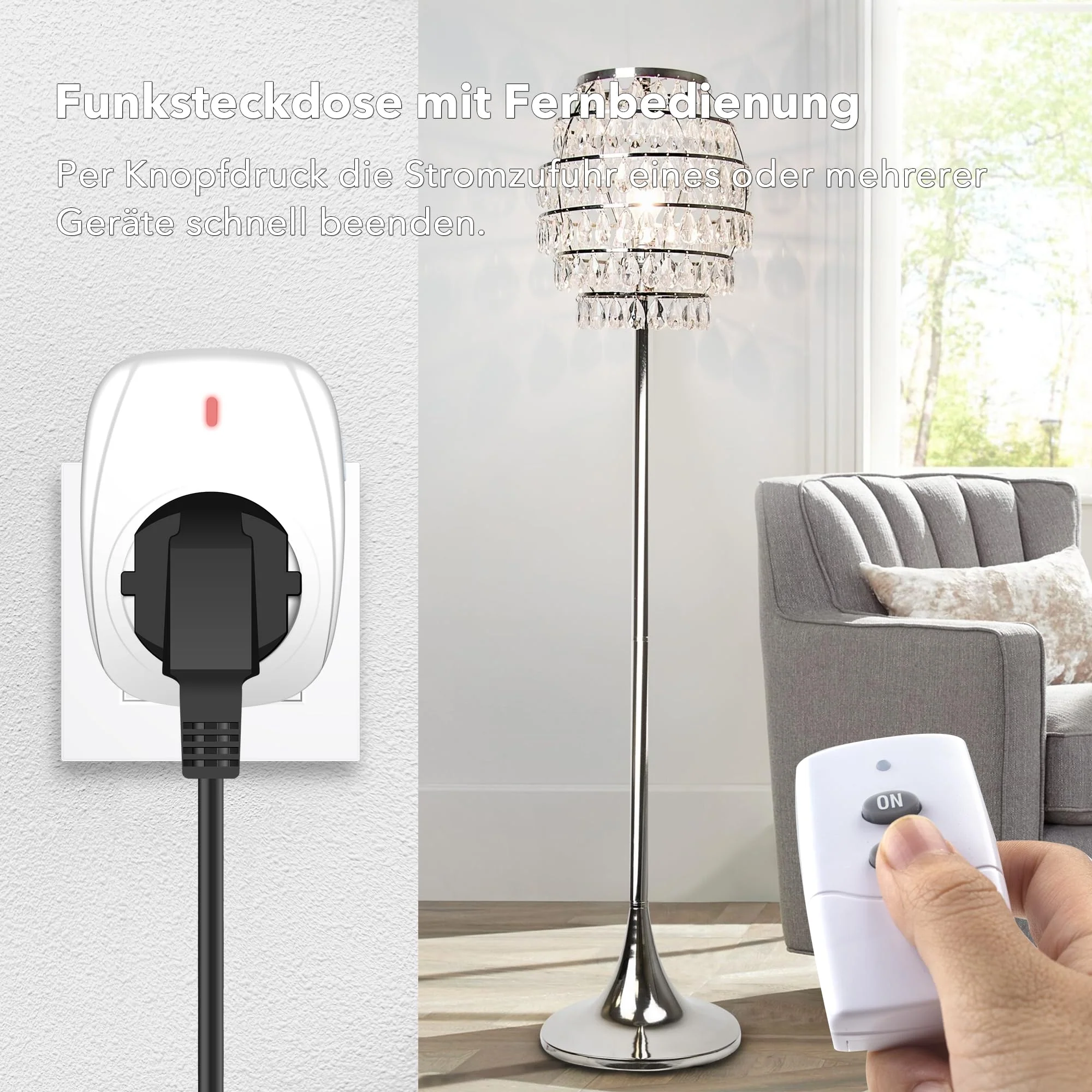 HBN 1 x Radio Socket with 1 Remote Control, 16 A/3,680 W Remote Controlled Plug for Indoor Christmas Decoration, Household Appliances, Range 30 m, White 1er - Image 3