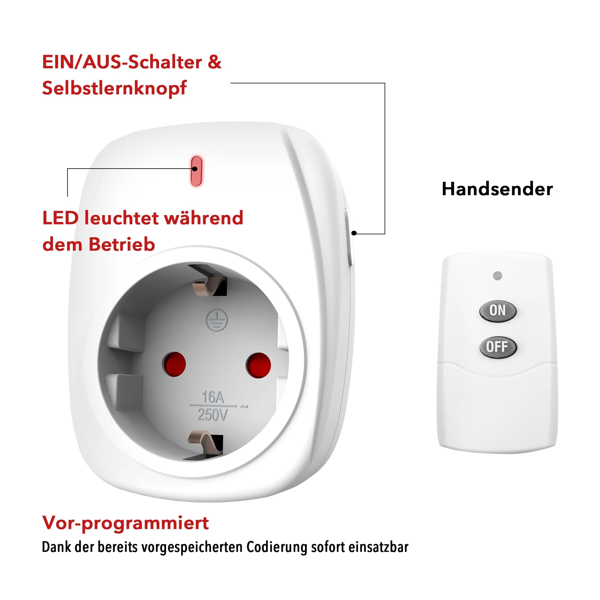 HBN 1 x Radio Socket with 1 Remote Control, 16 A/3,680 W Remote Controlled Plug for Indoor Christmas Decoration, Household Appliances, Range 30 m, White 1er - Image 5