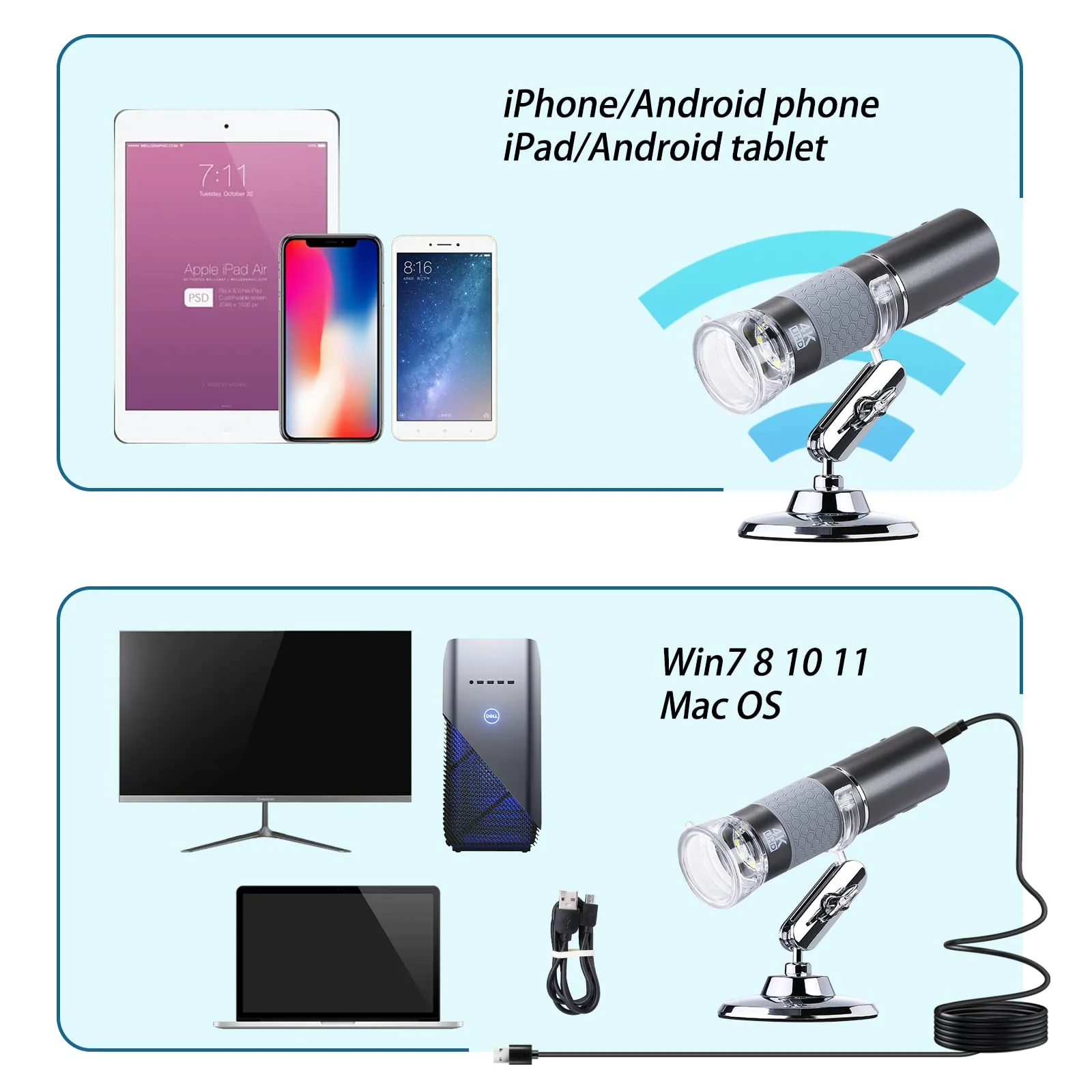 HD 4K 3840x2160P WiFi Digital Microscope Camera for iPhone Android Phone and Windows Mac PC, Wireless Handheld Microscope with Stand for Adults and Kids - Image 4