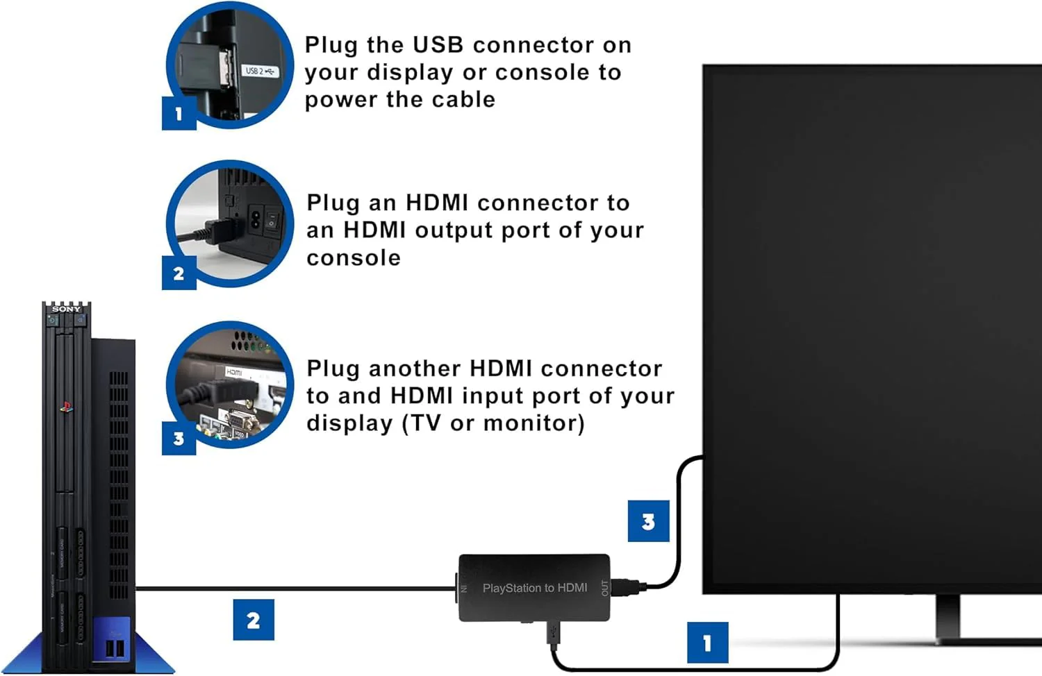 HD Link HDMI Cable for PlayStation 2 & for PlayStation 1 Console, for PS1/PS2 to HDMI Adapter Improved Video Quality, HD Converter with 4:3/16:9 Switch HDCABLEPS2-02 - Image 2