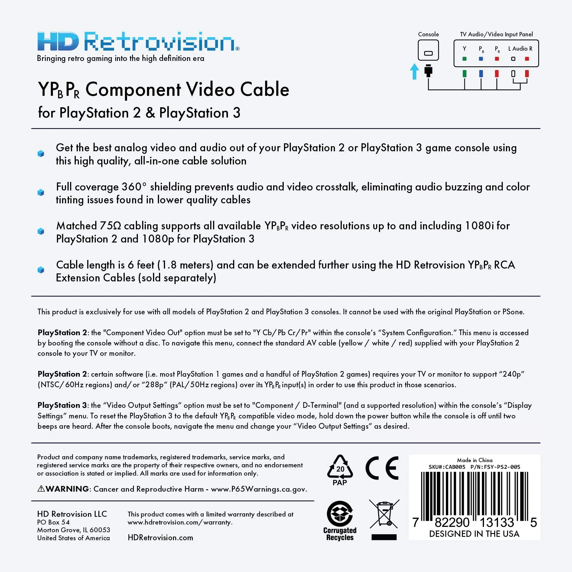 HD Retrovision Premium YPbPr Component Video Cable for PlayStation 2/3 (PS2/PS3) - Image 6