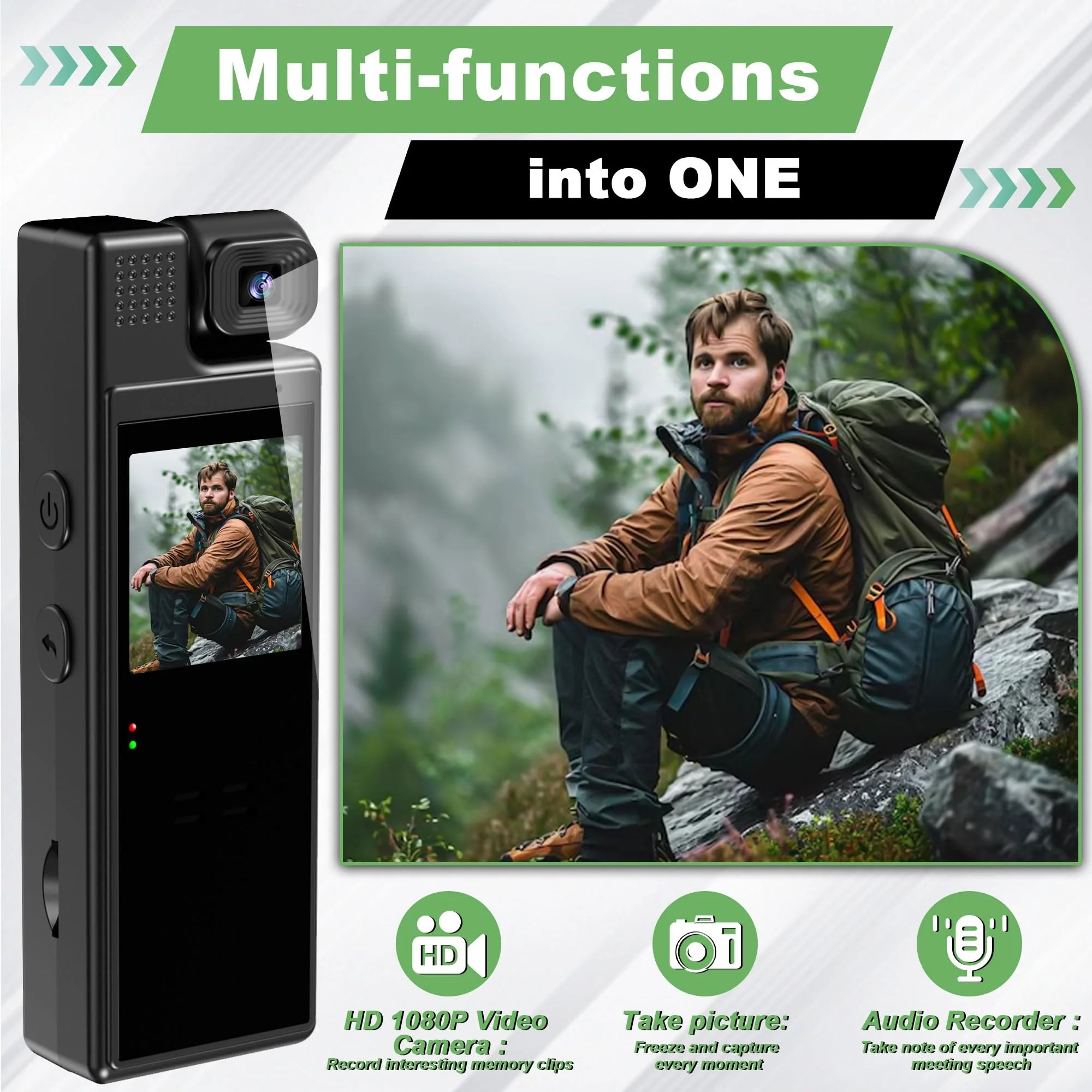 HD1080P Mini Body Camera 180° Rotatable Lens 6HR Battery Video Body Camcorder Motion Detection Night Auxiliary Lights Body Mounted Camera for Sports Cycling Security Police Law Enforcement - Image 3