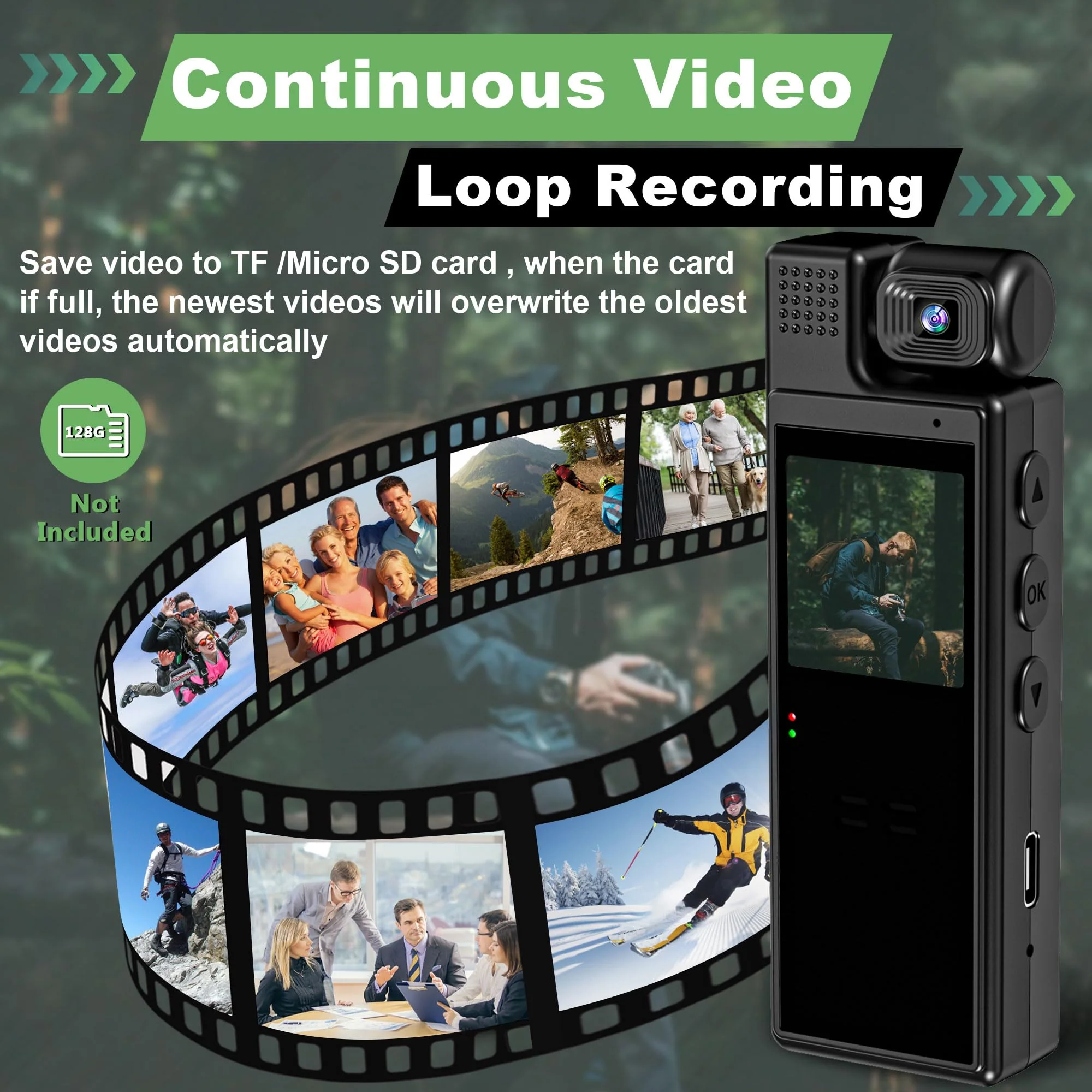 HD1080P Mini Body Camera 180° Rotatable Lens 6HR Battery Video Body Camcorder Motion Detection Night Auxiliary Lights Body Mounted Camera for Sports Cycling Security Police Law Enforcement - Image 4