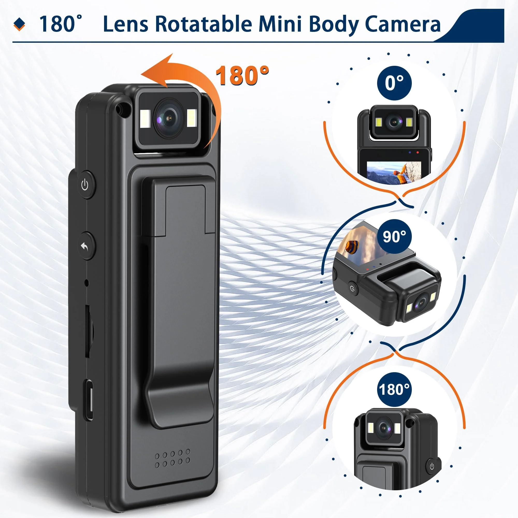 HD1080P Wearable Mini Body Camera Video Camera 180° Rotating Lens Motion Detection Night Auxiliary Lights 6HR Battery Body Cam for Sports Personal Security Police Law Enforcement - Image 2
