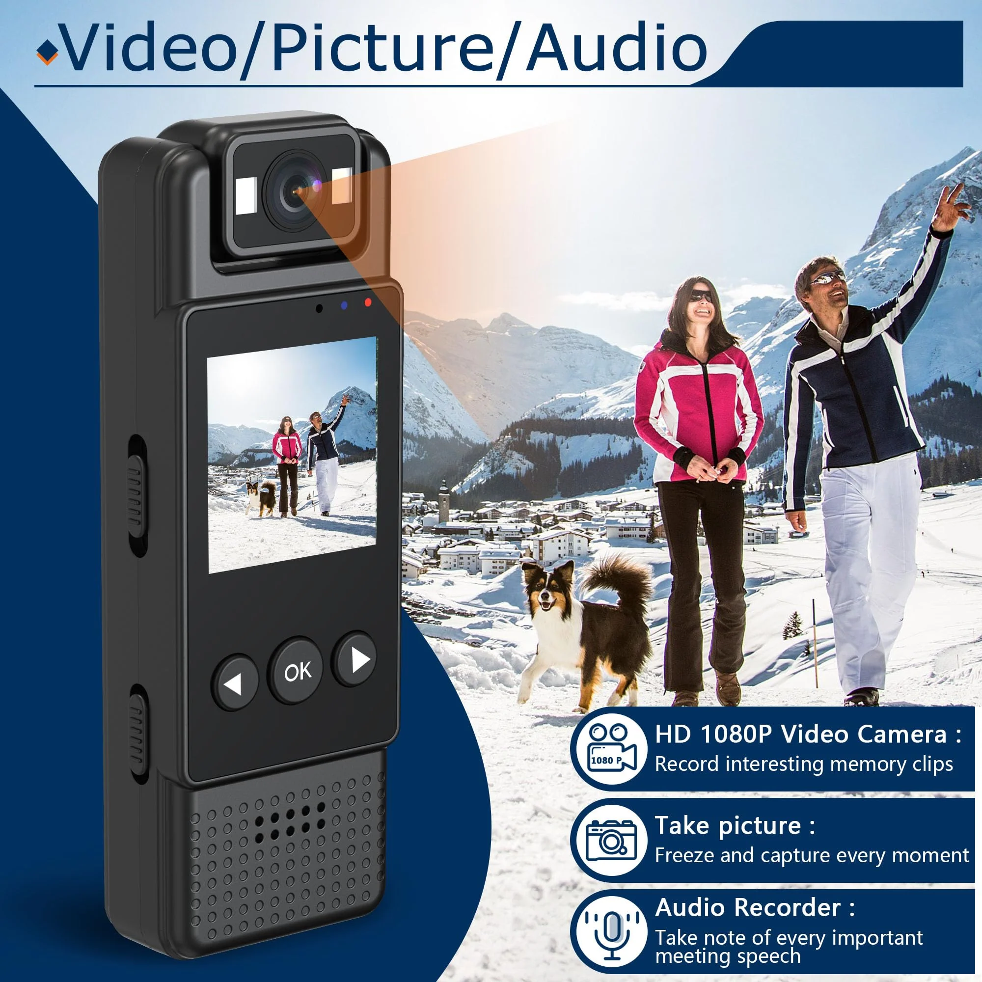 HD1080P Wearable Mini Body Camera Video Camera 180° Rotating Lens Motion Detection Night Auxiliary Lights 6HR Battery Body Cam for Sports Personal Security Police Law Enforcement - Image 3