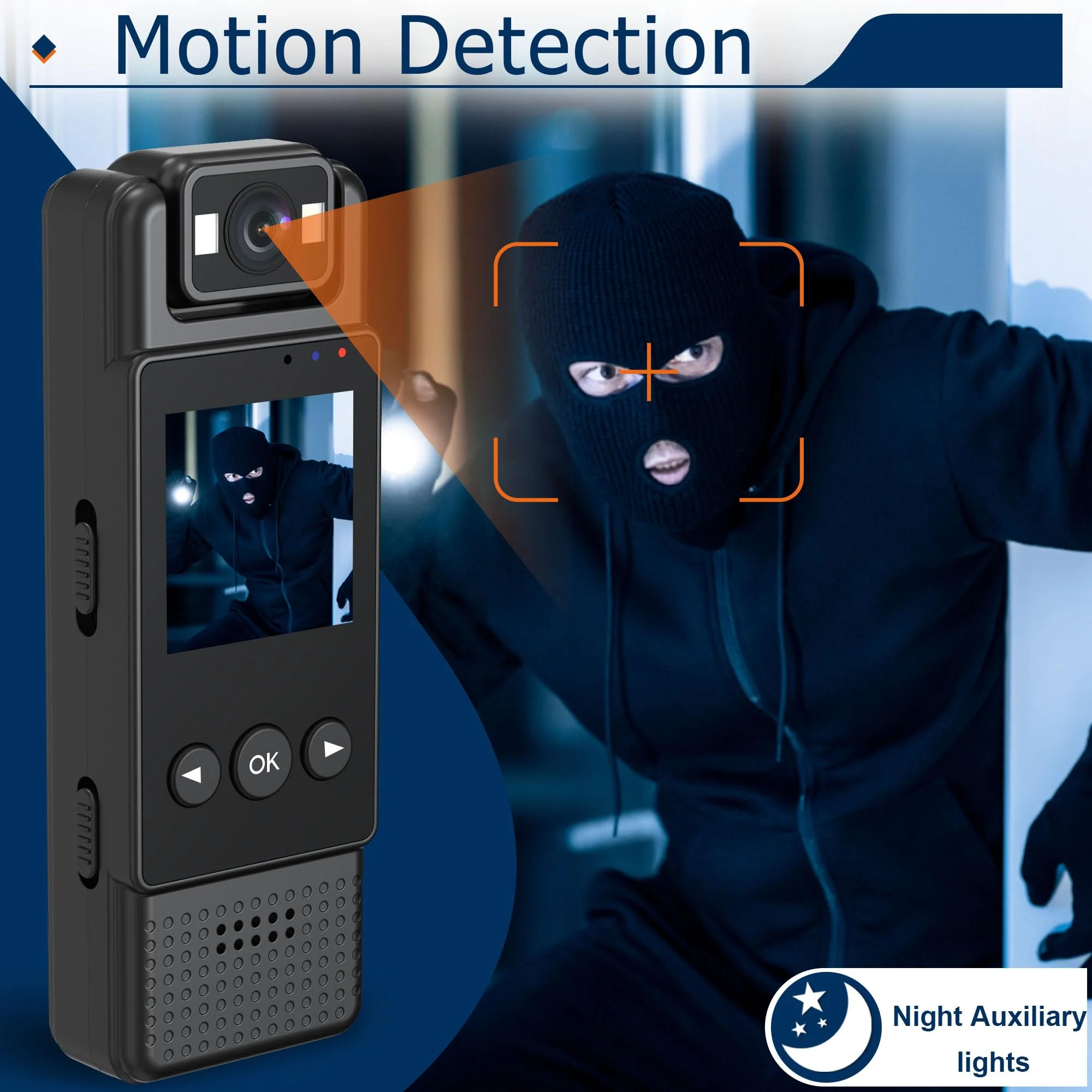 HD1080P Wearable Mini Body Camera Video Camera 180° Rotating Lens Motion Detection Night Auxiliary Lights 6HR Battery Body Cam for Sports Personal Security Police Law Enforcement - Image 6