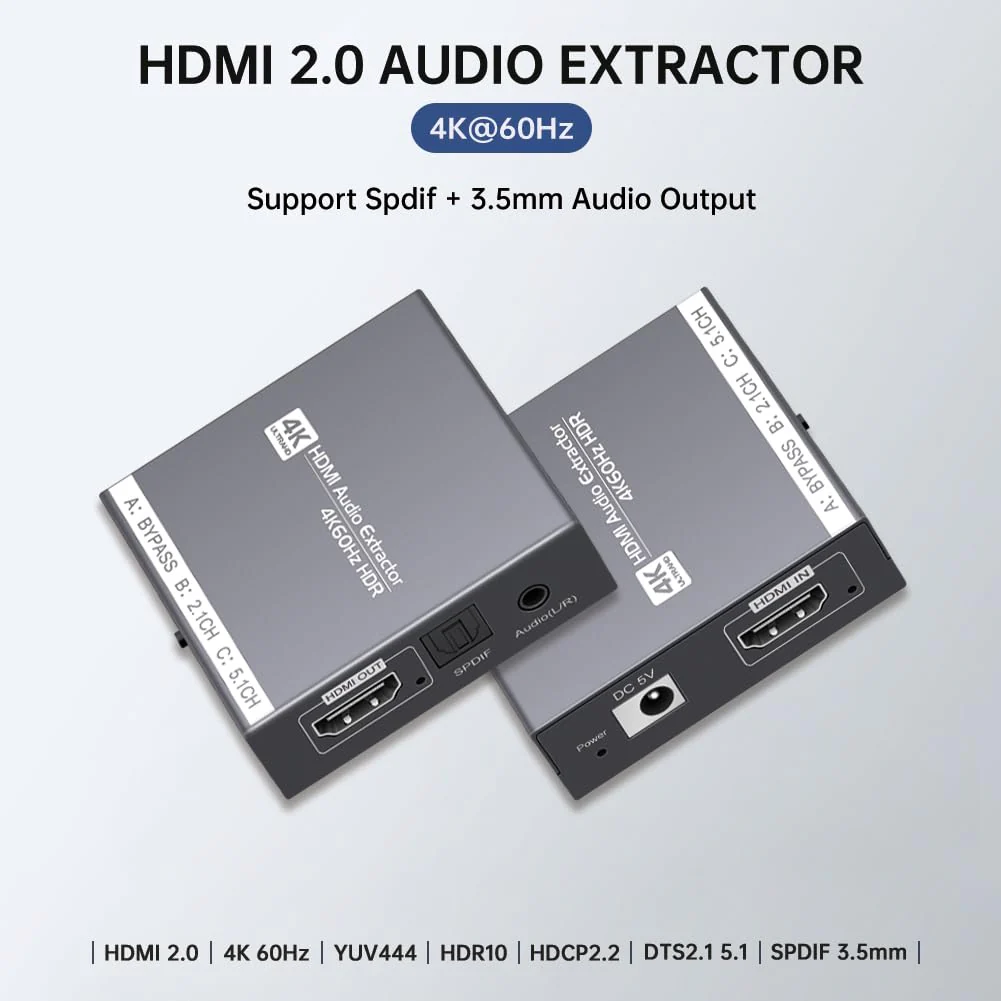 HDMI 2.0 Audio Extractor 4K 60Hz, HDMI to Optical and 3.5mm Audio Adapter for PS4/5, Fire Stick, Speakers, Headphones, Blu-ray Player RY-4HA102 - Image 2