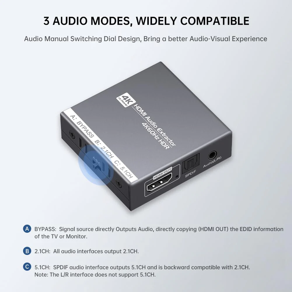 HDMI 2.0 Audio Extractor 4K 60Hz, HDMI to Optical and 3.5mm Audio Adapter for PS4/5, Fire Stick, Speakers, Headphones, Blu-ray Player RY-4HA102 - Image 3