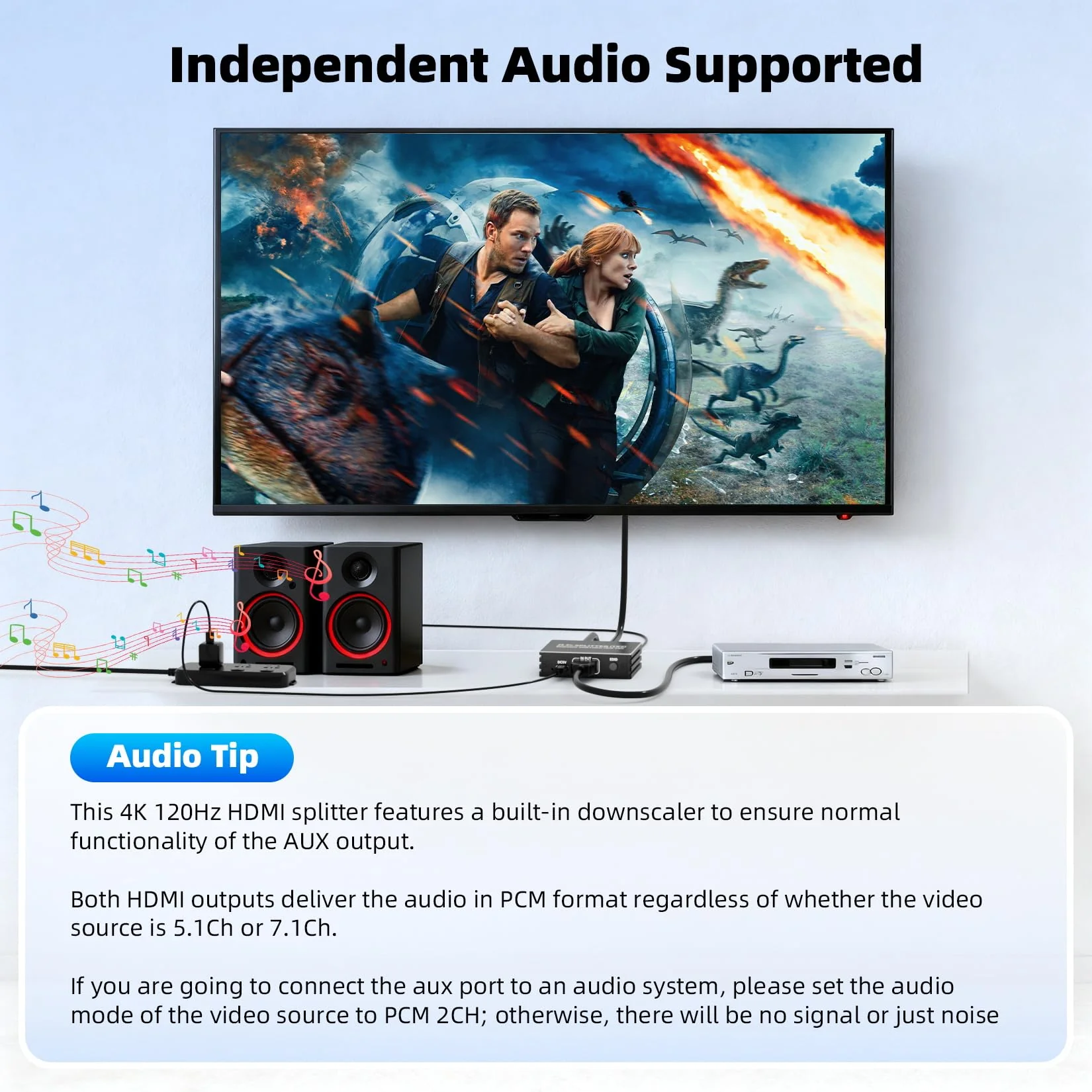 HDMI 2.1 Splitter 1 in 2 Out 4K 120Hz with 8K HDMI Cable and Power Adapter, BolAAzuL 8K 60Hz 1x2 HDMI Y Splitter with Audio Out for Dual Monitors Duplicate, Support HDCP 2.3 HDR for PS5/Xbox/PC/TV Splitter + HDMI Cablex1 - Image 6