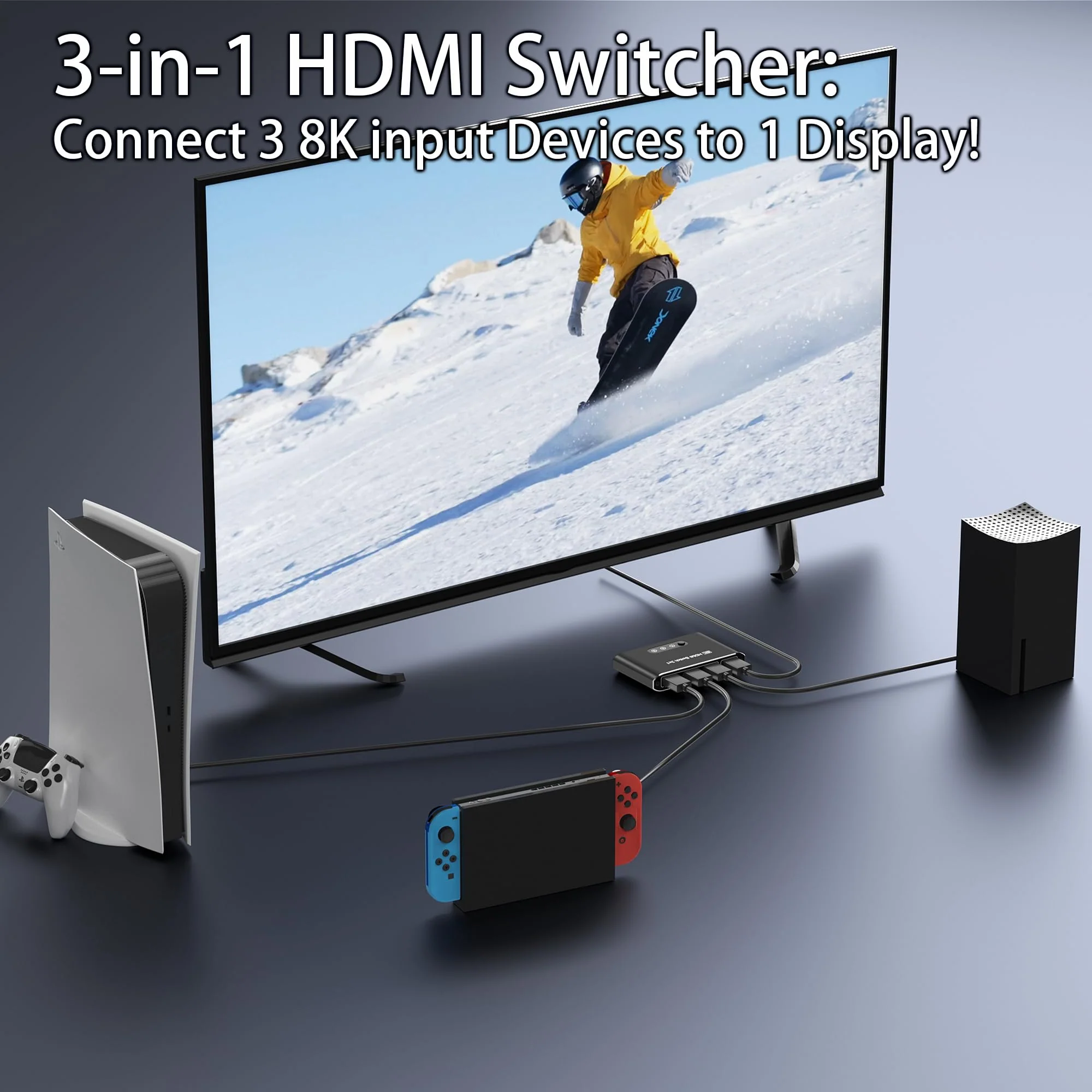 HDMI 2.1 Switch 3 in 1 Out,8K HDMI Splitter Switcher,Supports 4K@120Hz,8K@60Hz, 48Gbps Ultra HD HDMI Box, Aluminum Shell, Compatible with PS4/PS5, Xbox, Fire Stick, Apple TV, Roku, HD TV. 8KBlack - Image 2