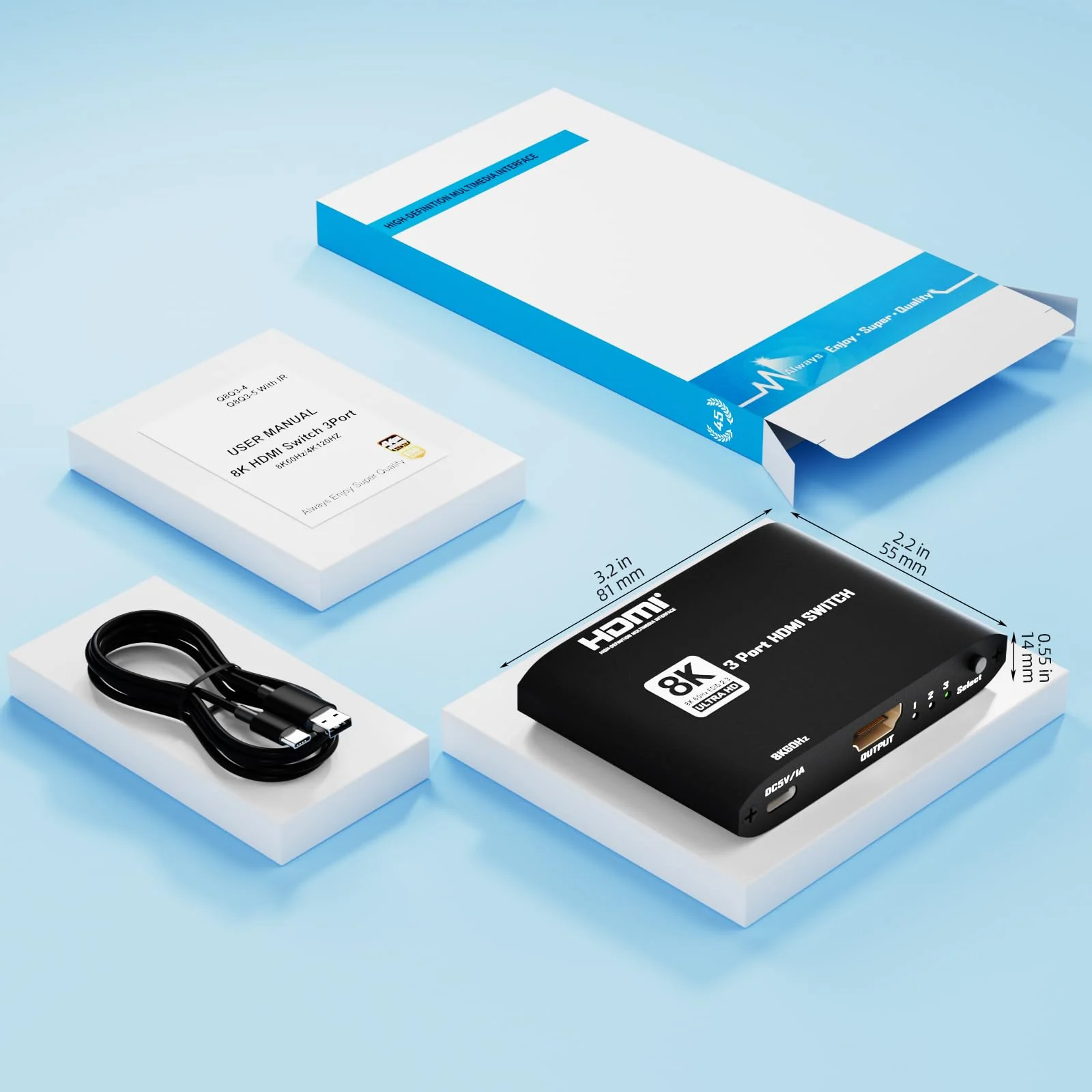 HDMI 2.1 Switch 3 in 1 Out 8k60Hz,3 Port HDMI Switcher 4K@144Hz, 48Gbps,VRR, Dynamic HDR, HDCP 2.3，for PS5/Xbox Series X/Apple TV 8K/Roku Ultra/Fire Stick 8K Max - Image 8