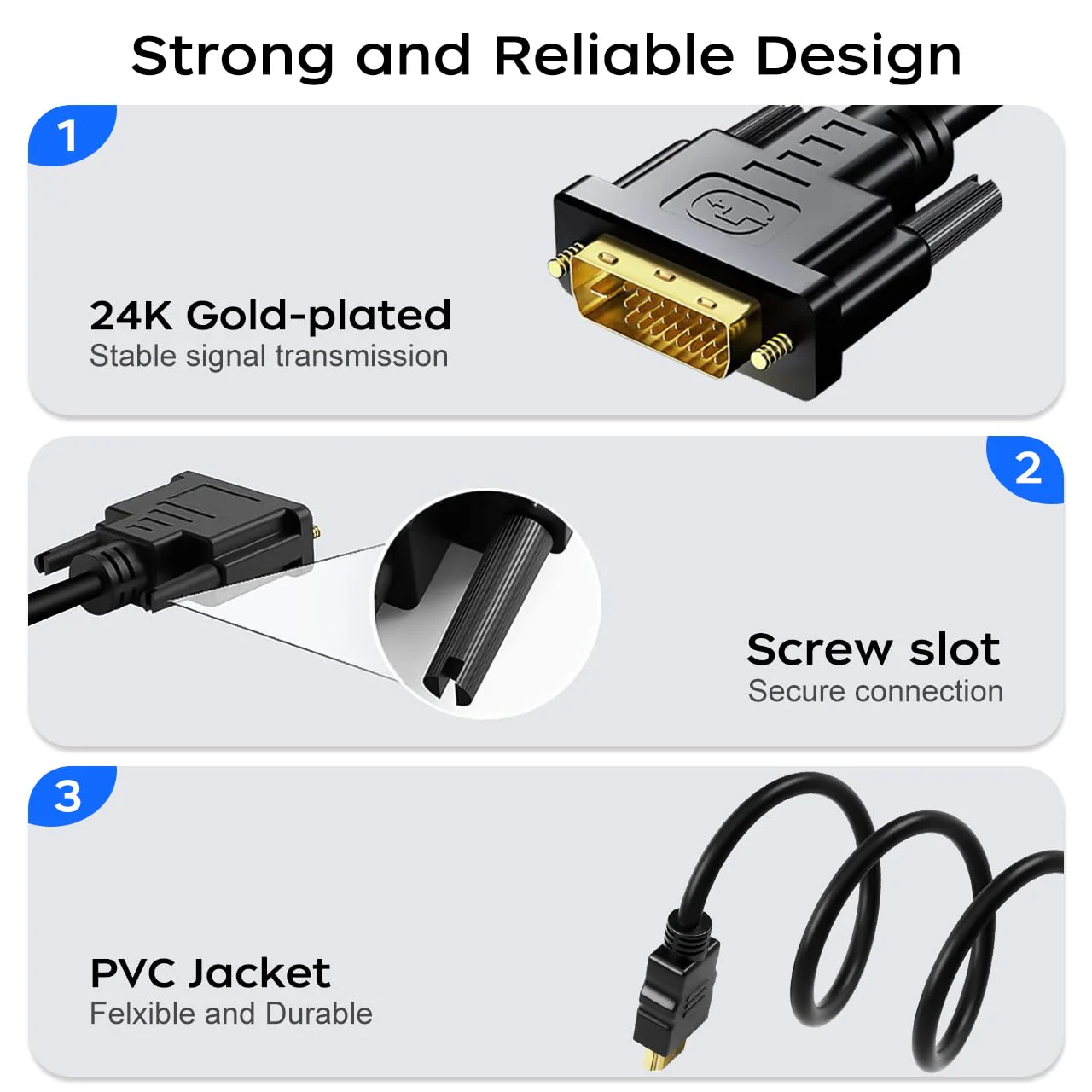 HDMI A to DVI Adapter Cable 6ft, 2 Pack Bi-Directional 1080 DVI-D to HDMI Cable Male to Male, High-Speed Gold-Plated HDMI to DVI for Raspberry Pi, Roku, X-Box One, PS3/4/5, Graphics Card - Image 3