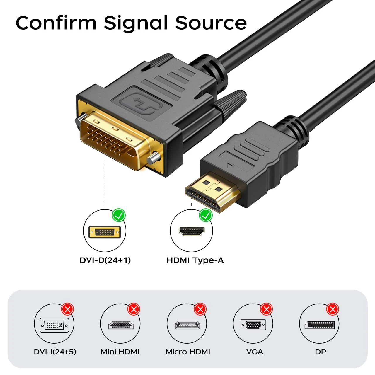 HDMI A to DVI Adapter Cable 6ft, 2 Pack Bi-Directional 1080 DVI-D to HDMI Cable Male to Male, High-Speed Gold-Plated HDMI to DVI for Raspberry Pi, Roku, X-Box One, PS3/4/5, Graphics Card - Image 6