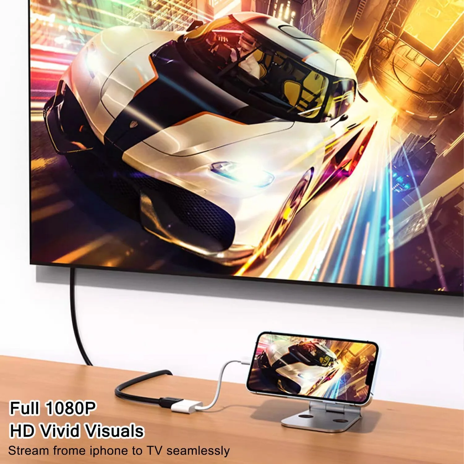 HDMI Adapter for iPhone to TV, 4K HD Digital AV Adapter Screen Converter with Charging Port, Compaitble with iPhone to HDMI Adapter Cable for HDTV, Monitor, Projector, white - Image 3