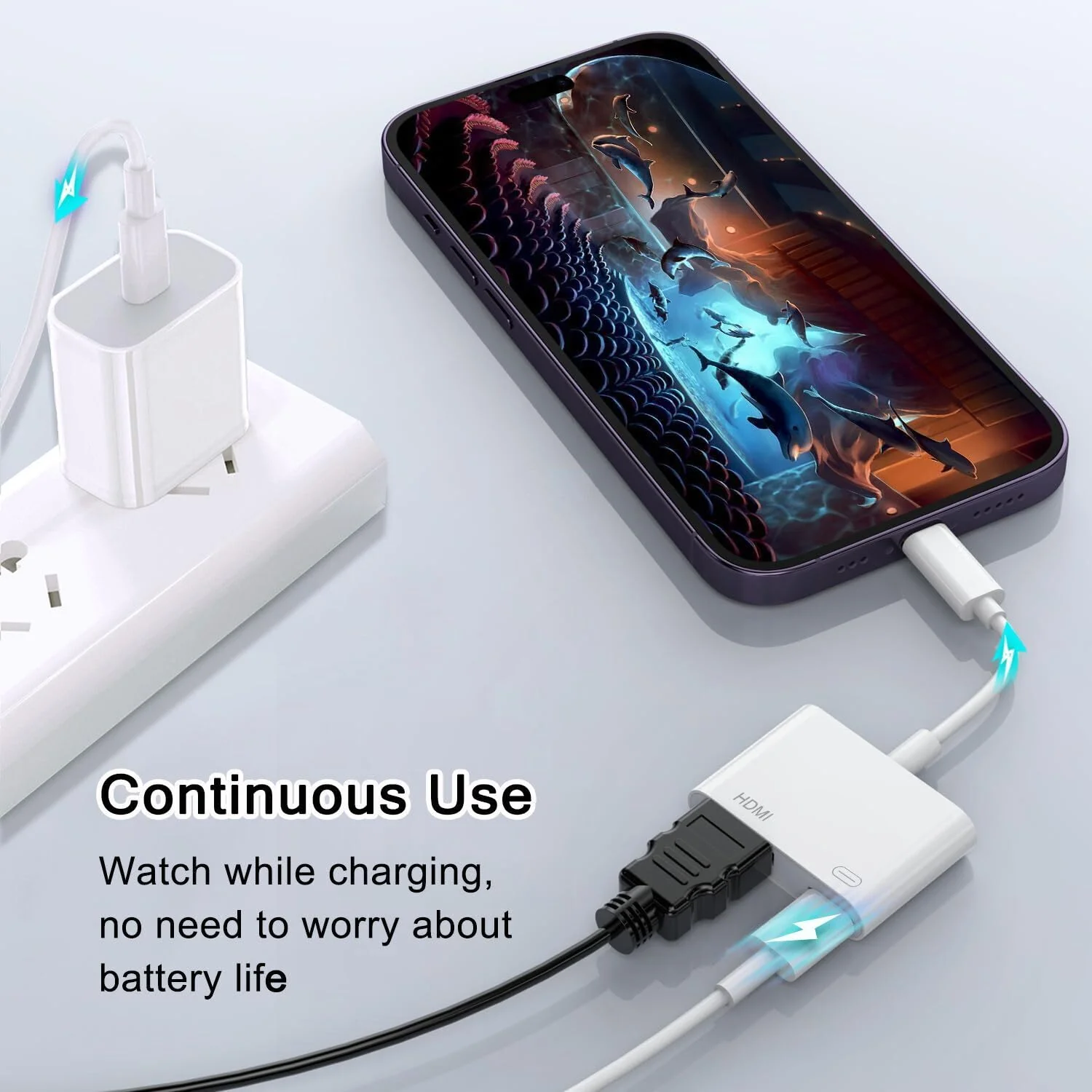 HDMI Adapter for iPhone to TV, 4K HD Digital AV Adapter Screen Converter with Charging Port, Compaitble with iPhone to HDMI Adapter Cable for HDTV, Monitor, Projector, white - Image 6