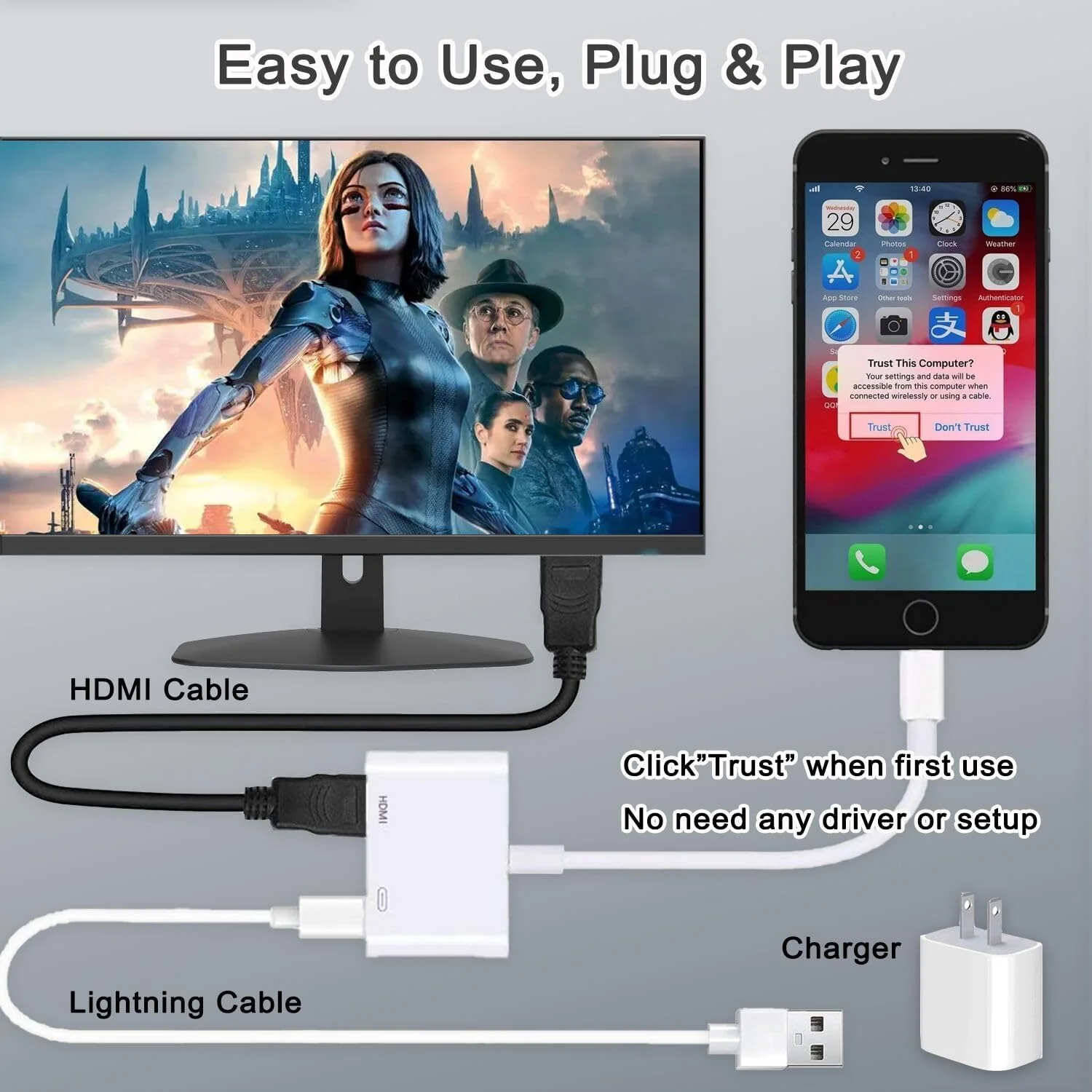 HDMI Adapter for iPhone to TV, 4K HD Digital AV Adapter Screen Converter with Charging Port, Compaitble with iPhone to HDMI Adapter Cable for HDTV, Monitor, Projector, white - Image 7