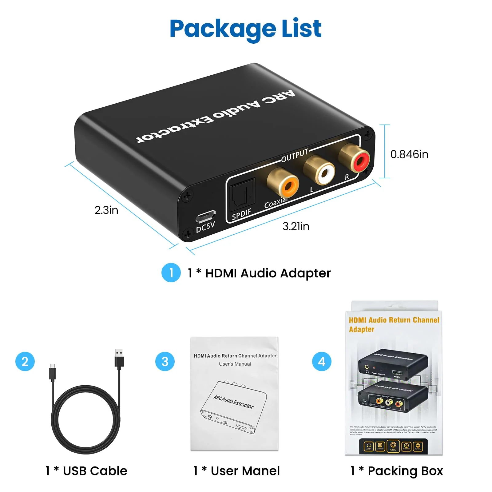 HDMI ARC Adapter, ARC Audio Extractor with Digital Optical TOSLINK SPDIF/Coaxial and Analog 3.5mm L/R Stereo HDMI ARC to RCA Audio Converter Compatible with HDTV Soundbar Amplifier - Image 6