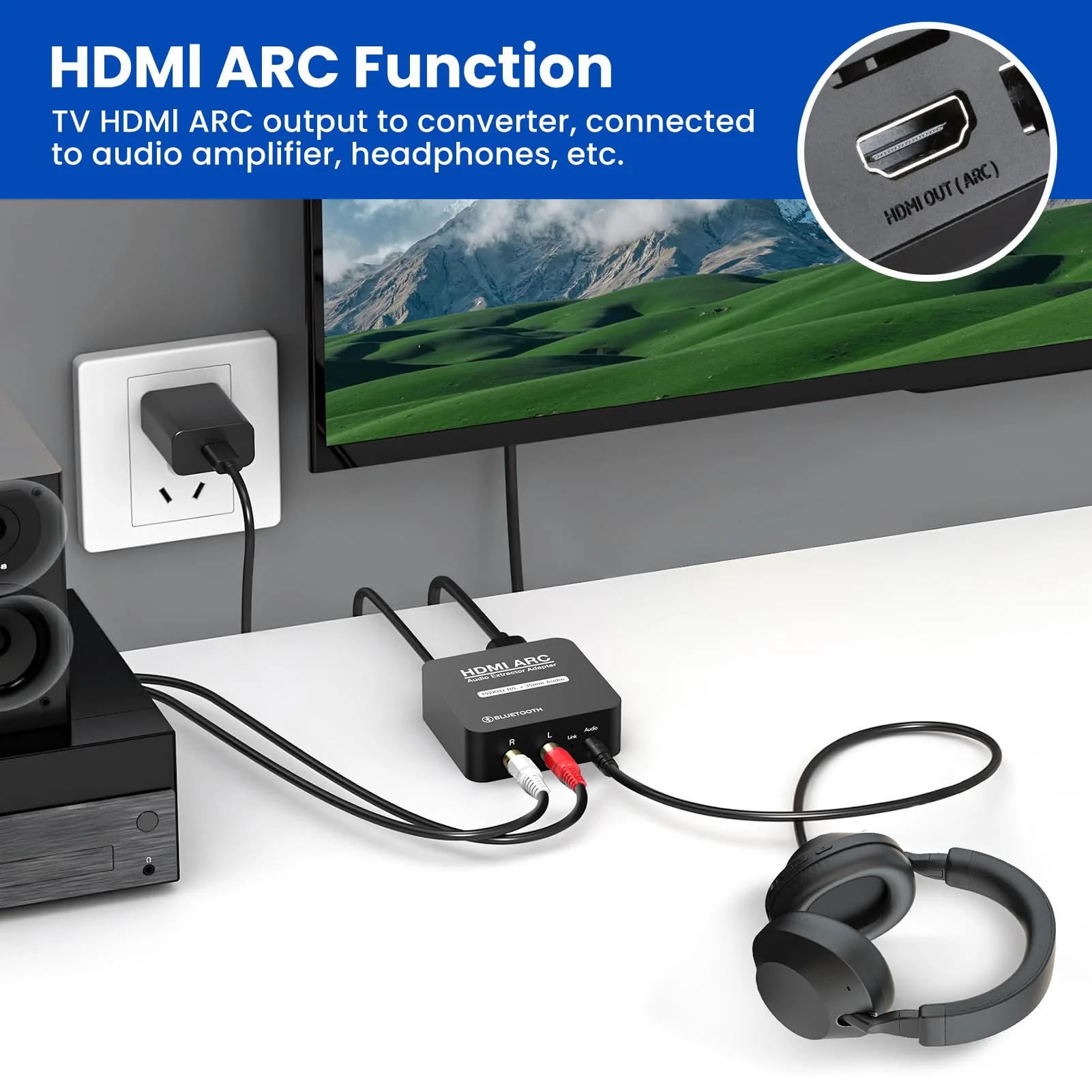 HDMI ARC Audio Converter,Digital Optical SPDIF Signals to Analog 3.5mm Jack and RCA (L/R) Stereo Audio Adapter for Soundbar,Speaker,Amplifier, Bluetooth 5.3 Receiver, Compatible with ARC Smart TV - Image 3