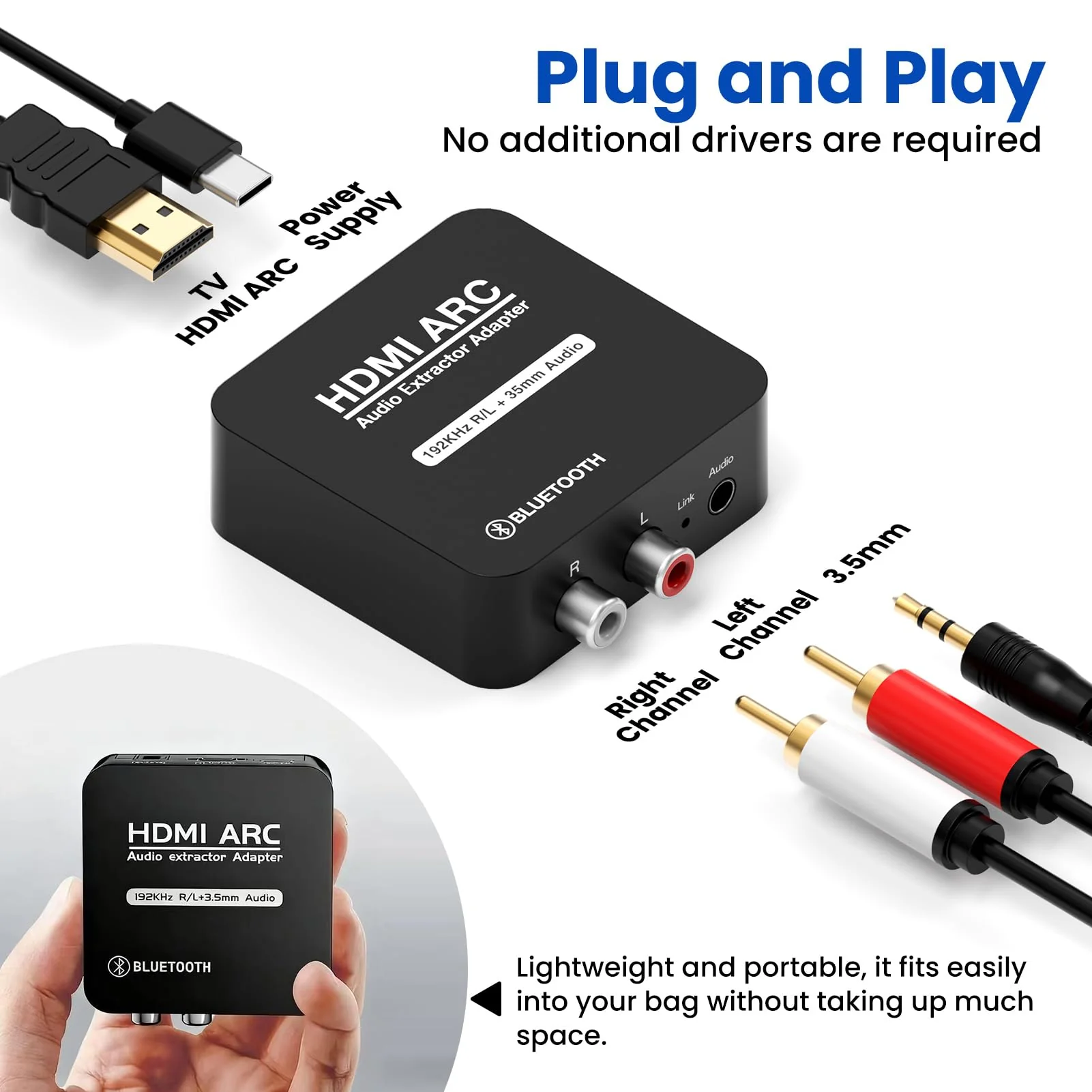 HDMI ARC Audio Converter,Digital Optical SPDIF Signals to Analog 3.5mm Jack and RCA (L/R) Stereo Audio Adapter for Soundbar,Speaker,Amplifier, Bluetooth 5.3 Receiver, Compatible with ARC Smart TV - Image 5