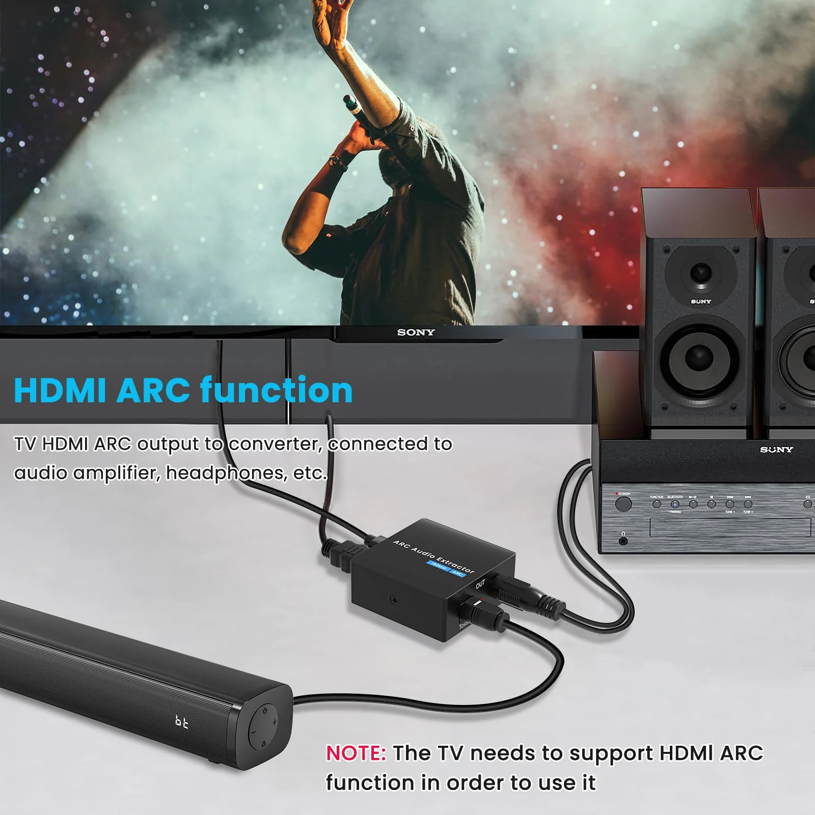 HDMI ARC Audio Extractor 192 KHz ARC Audio Adapter with SPDIF + 3.5mm AUX RCA Audio Output HDMI ARC to Optical Audio Adapter with Audio Cable Support Blue-Ray Play Soundbar ARC-3 Brownish 1 - Image 2