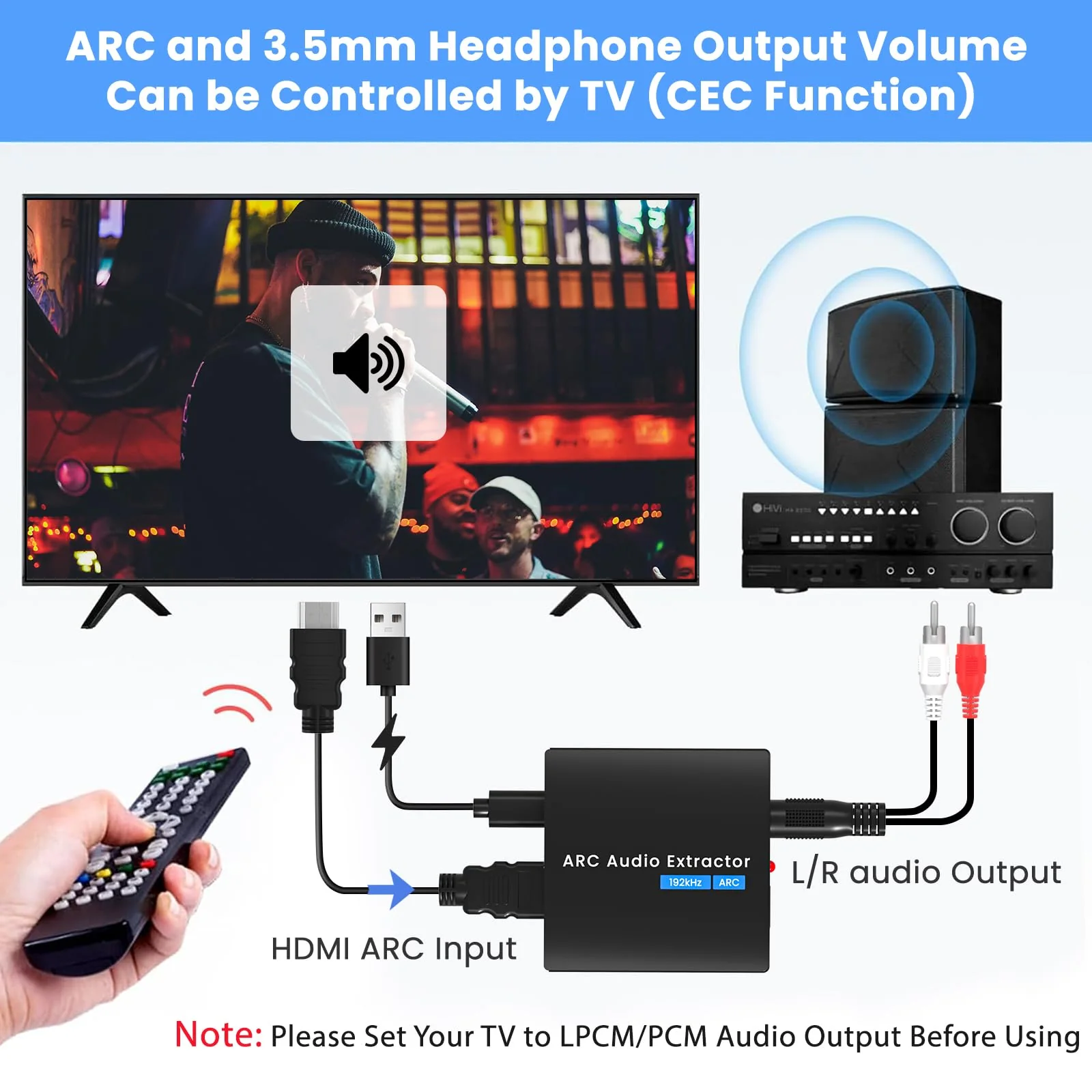 HDMI ARC Audio Extractor 192 KHz ARC Audio Adapter with SPDIF + 3.5mm AUX RCA Audio Output HDMI ARC to Optical Audio Adapter with Audio Cable Support Blue-Ray Play Soundbar ARC-3 Brownish 1 - Image 4