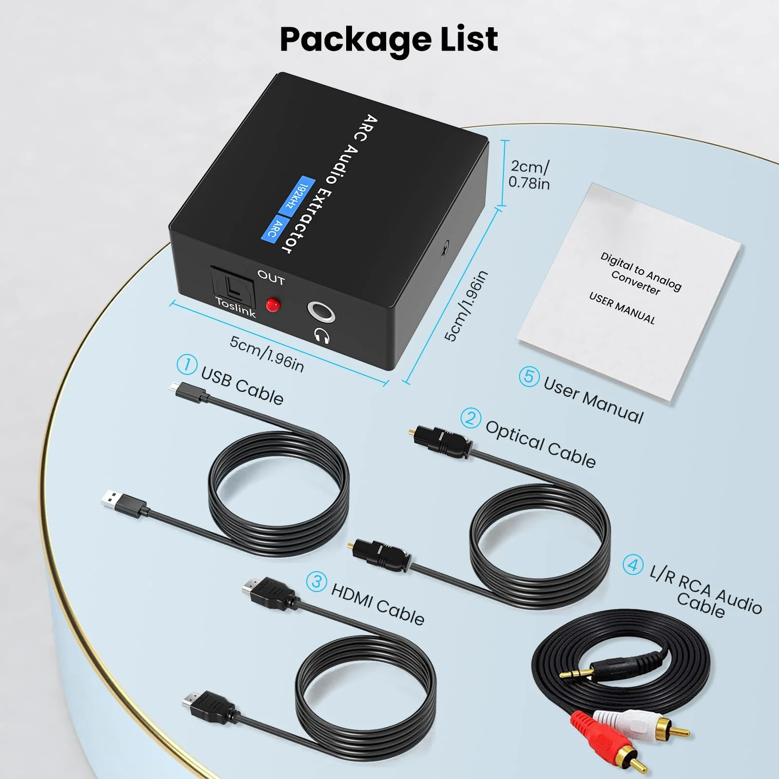 HDMI ARC Audio Extractor 192 KHz ARC Audio Adapter with SPDIF + 3.5mm AUX RCA Audio Output HDMI ARC to Optical Audio Adapter with Audio Cable Support Blue-Ray Play Soundbar ARC-3 Brownish 1 - Image 7