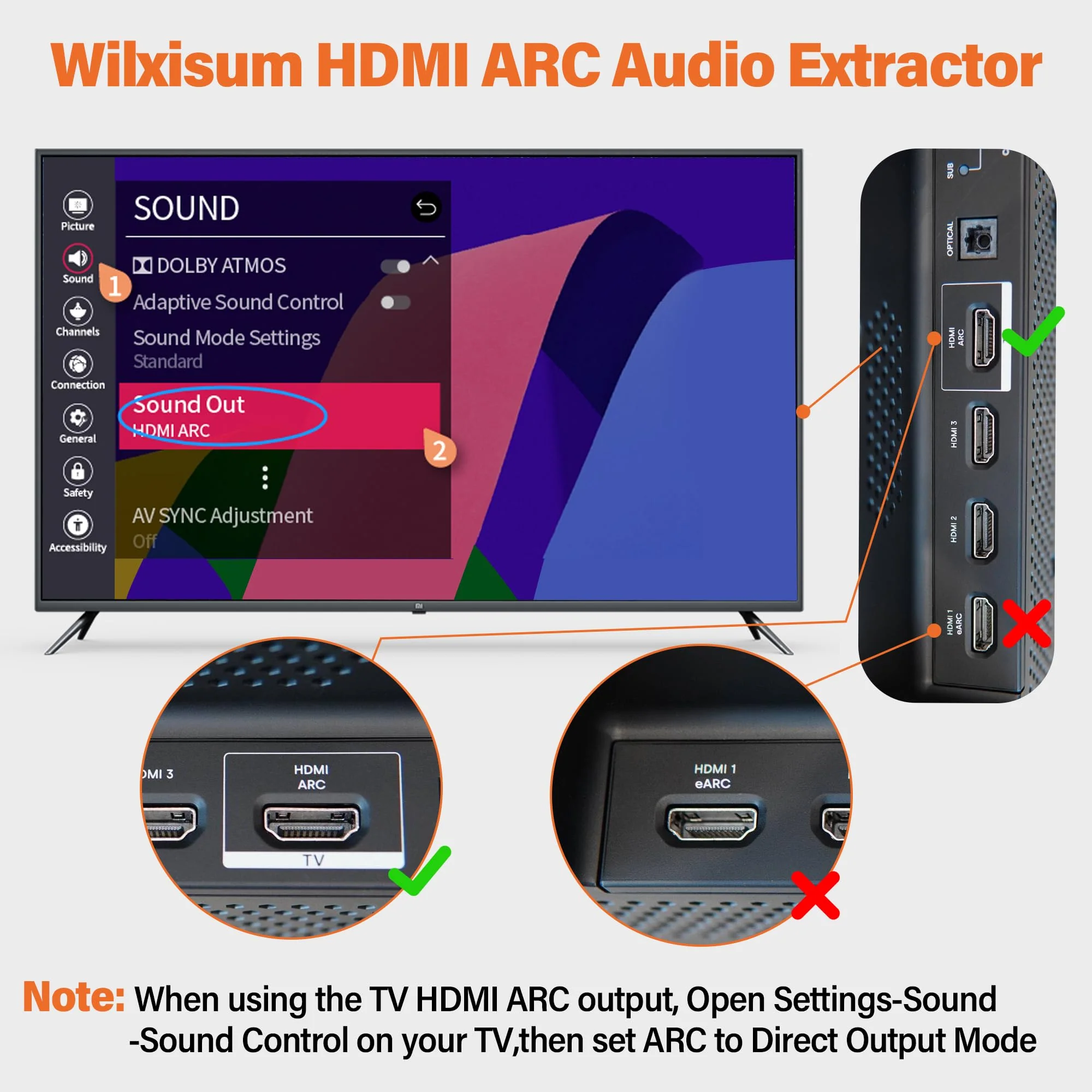 HDMI Arc Audio Extractor/Adapter 192KHz, Digital Optical to Analog Audio DAC Converter, HDMI ARC to RCA/Optical/3.5mm/Soundbar, Optical to RCA/3.5mm Jack - Image 3