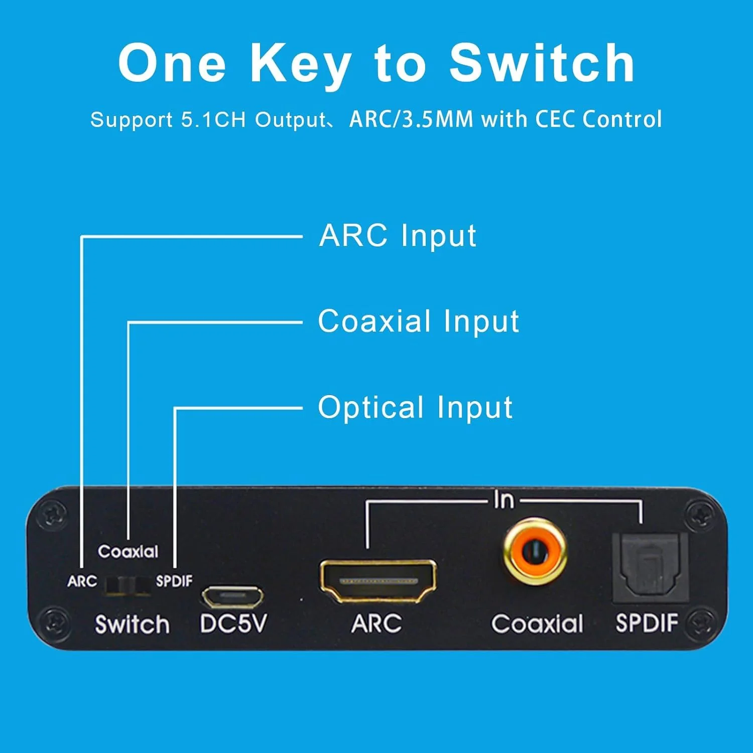 HDMI ARC Audio Extractor, AMANKA DAC Converter 192KHz Digital to Analog Audio Converter, Optical/SPDIF Coaxial HDMI ARC to Optical/SPDIF Coaxial Stereo L/R 3.5mm Jack for TV ARC-DA - Image 4