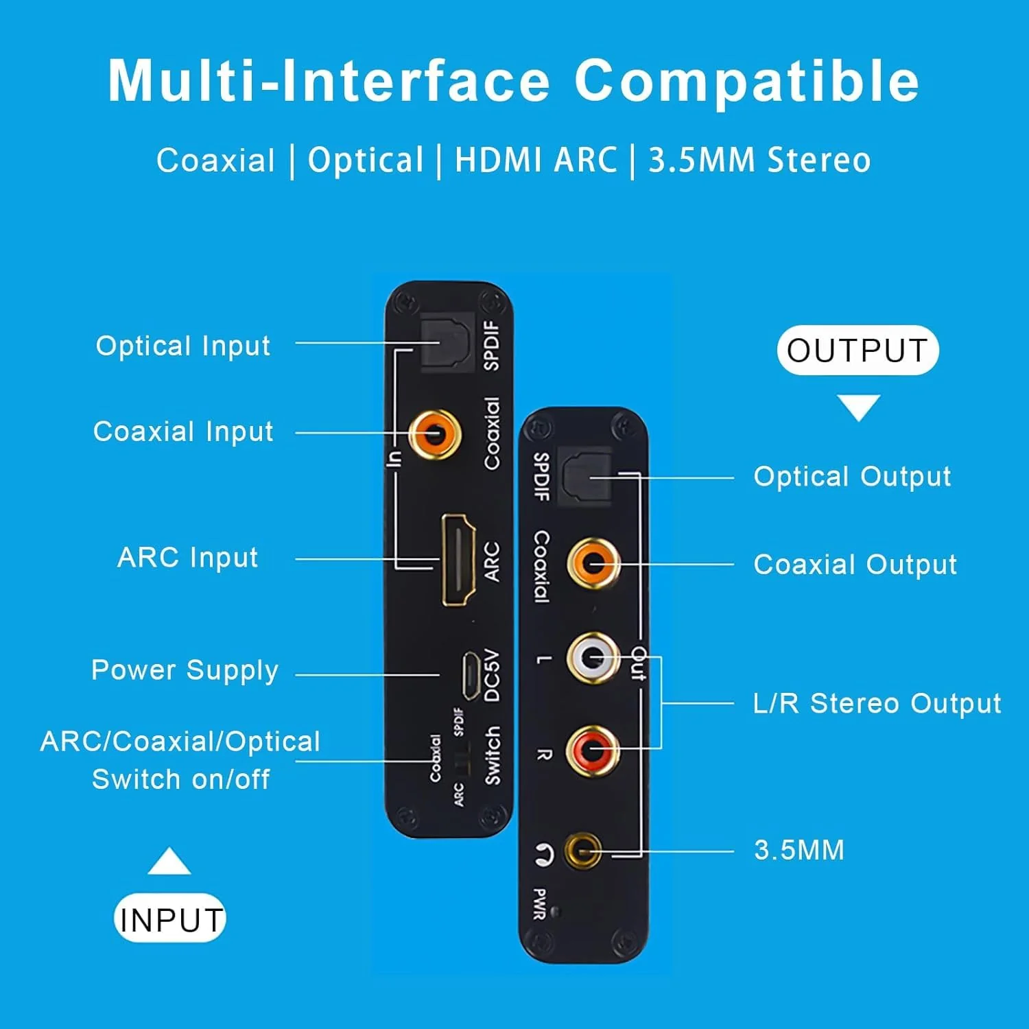 HDMI ARC Audio Extractor, AMANKA DAC Converter 192KHz Digital to Analog Audio Converter, Optical/SPDIF Coaxial HDMI ARC to Optical/SPDIF Coaxial Stereo L/R 3.5mm Jack for TV ARC-DA - Image 6