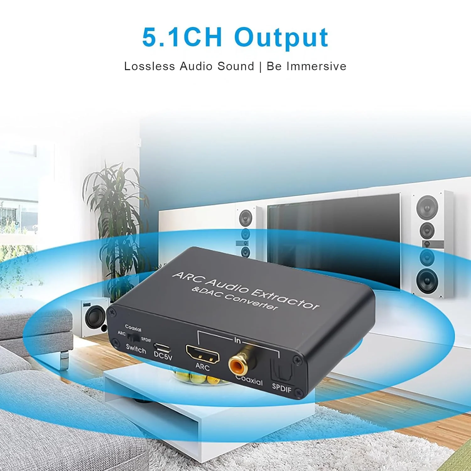 HDMI ARC Audio Extractor, AMANKA DAC Converter 192KHz Digital to Analog Audio Converter, Optical/SPDIF Coaxial HDMI ARC to Optical/SPDIF Coaxial Stereo L/R 3.5mm Jack for TV ARC-DA - Image 7